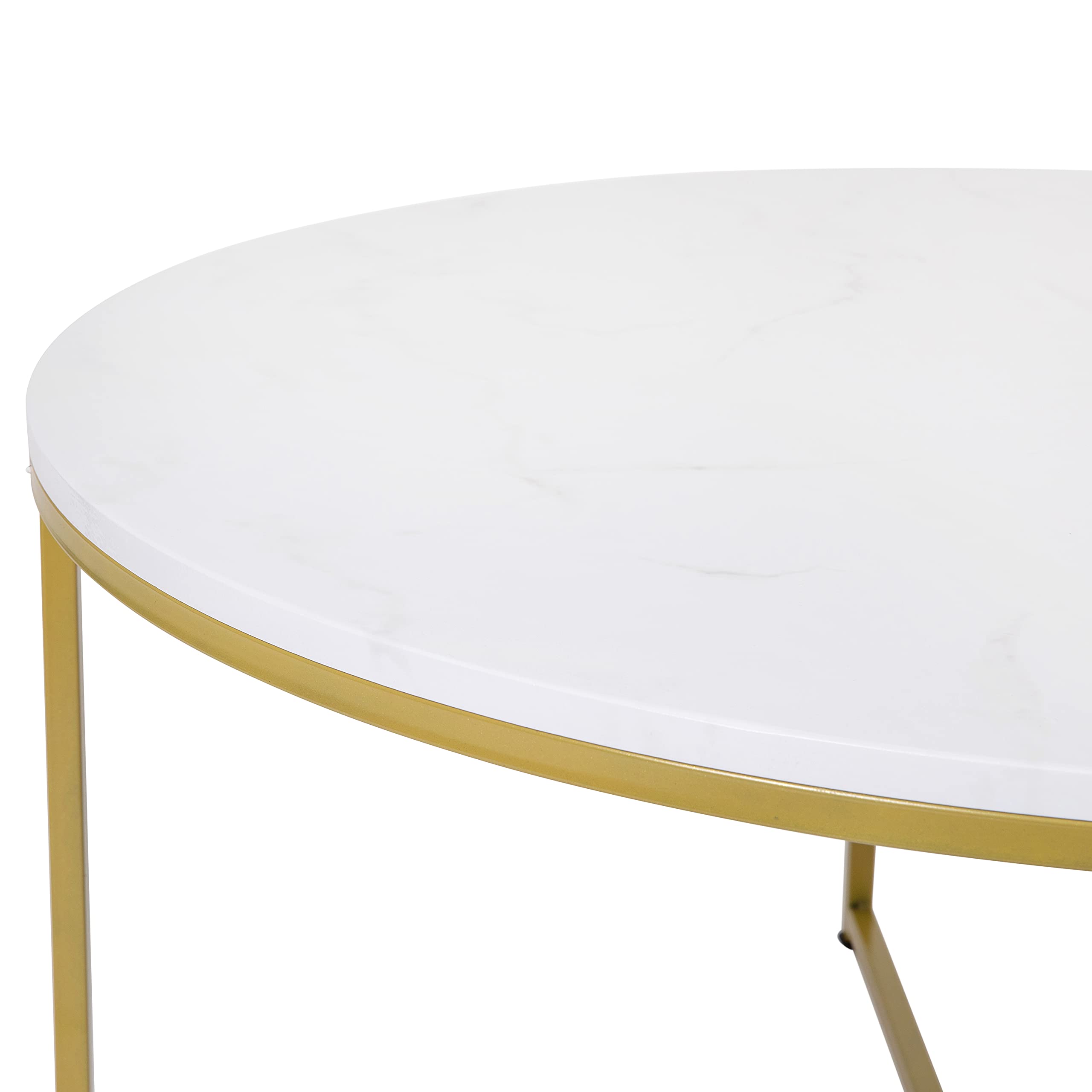 Hampstead Collection Modern White Marble Coffee Table with Crisscross Brushed Gold Frame - Elegant Living Room Furniture for Home Decor & Entertaining