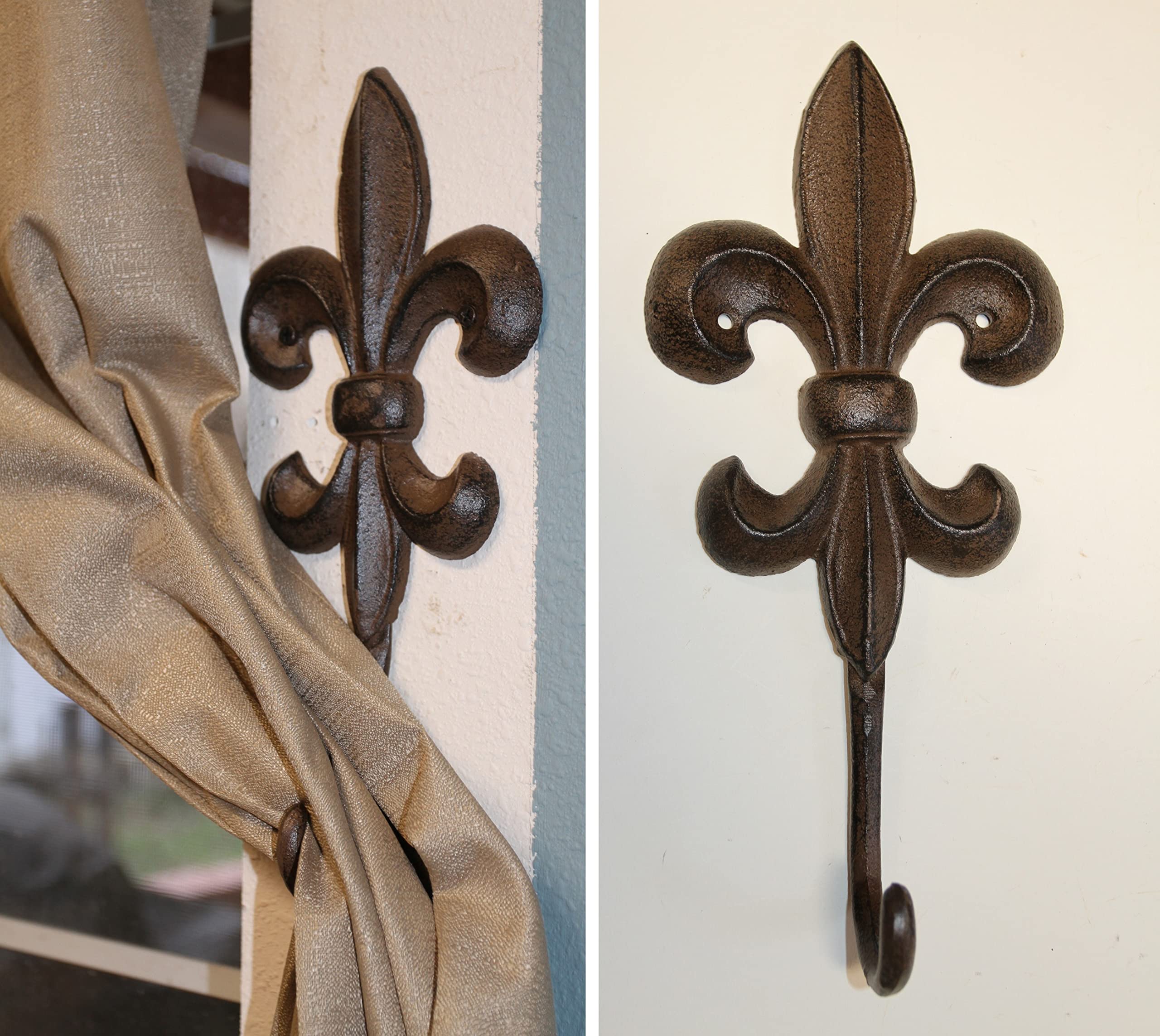 8 Pack Large Fleur De Lis Curtain Tiebacks - Solid Cast Iron Drapery Holdbacks for Drapes, Curtains & Sheers - Elegant Window Decor for Living Room, Bedroom & Dining Room