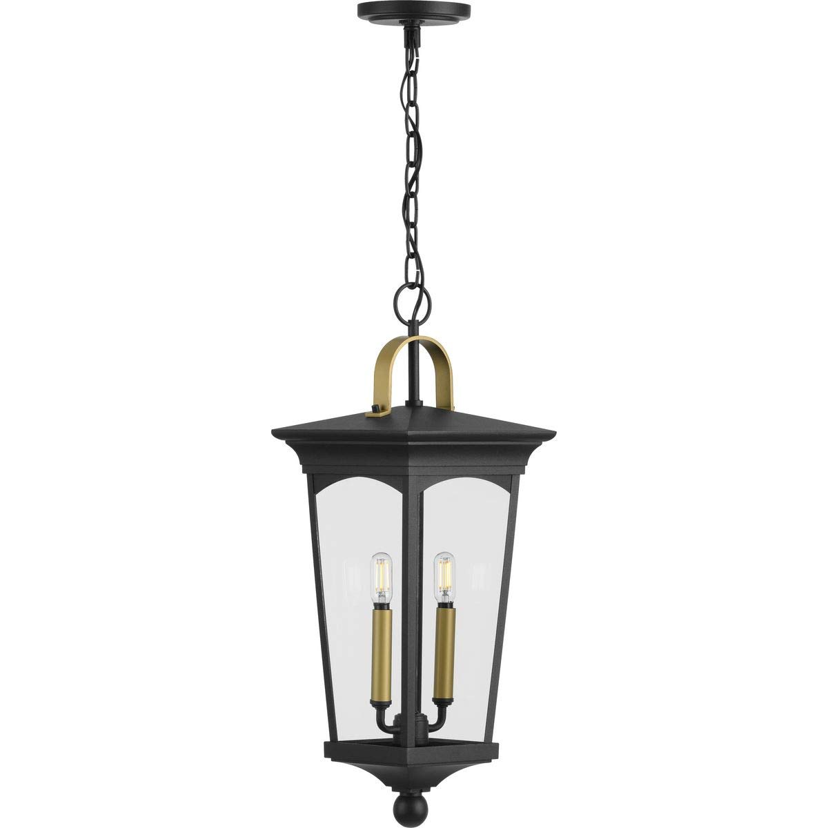 Progress Lighting Chatsworth 2-Light Outdoor Hanging Lantern - Clear Glass, Textured Black Finish - Traditional Style for Porch, Patio & Garden Decor