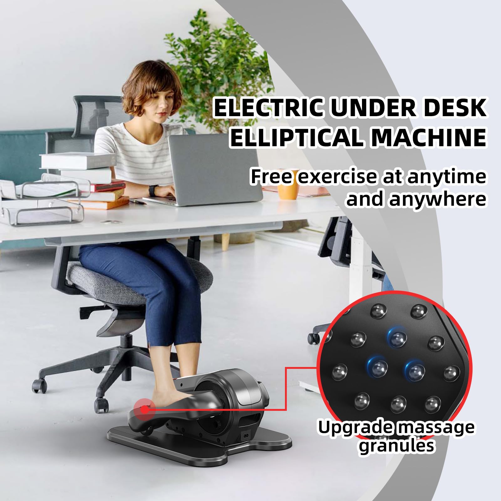 Under Desk Elliptical Machine - Quiet Portable Leg Exerciser for Home & Office Use with LCD Monitor, Remote Control & Massage Pedals - Ideal for Seniors, Sedentary Workers & Physical Therapy