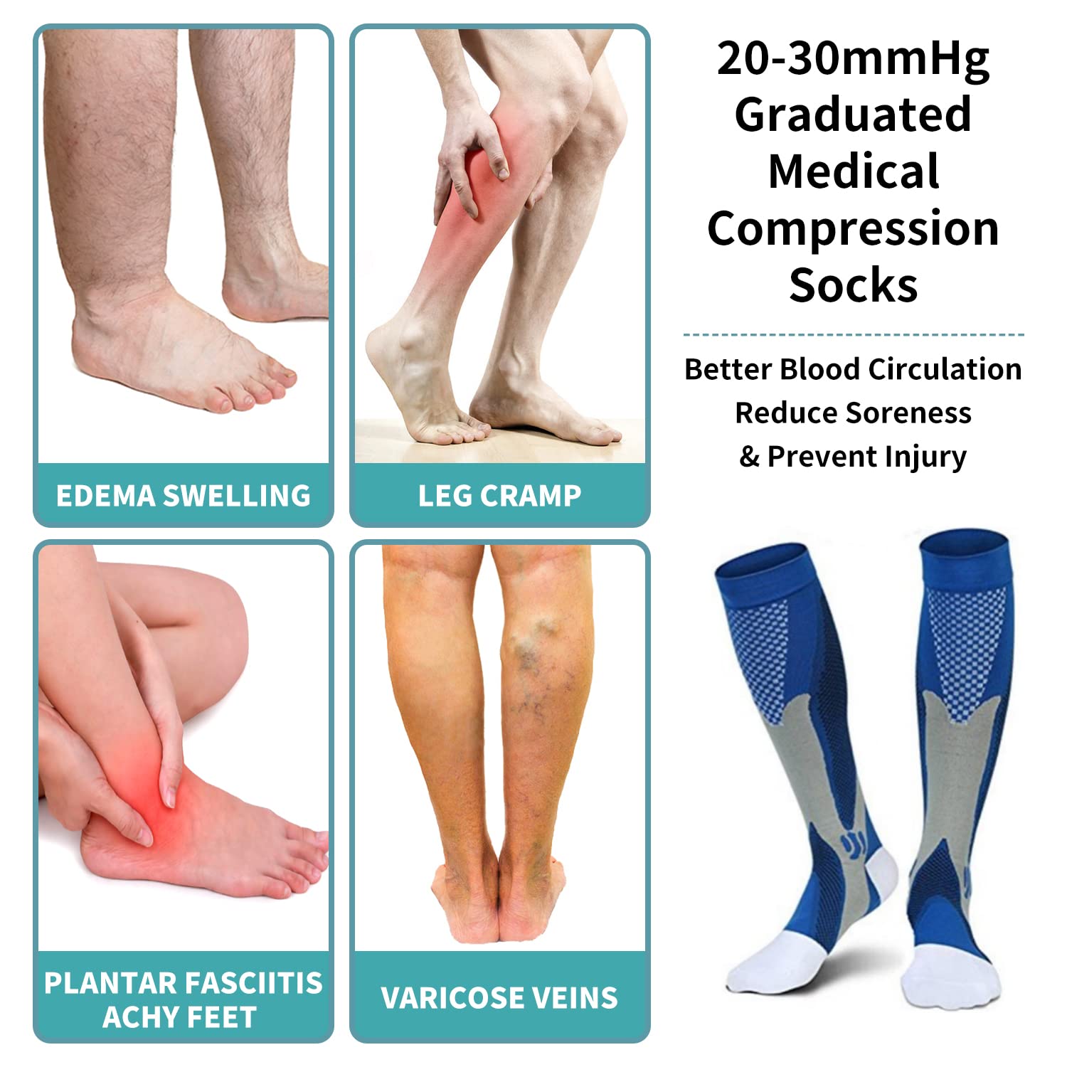 Wide Calf Compression Socks for Women & Men (M-4XL) - 20-30mmHg Plus Size Support Socks - Ideal for Nurses, Pregnancy & Varicose Vein Relief - Perfect for Long Shifts, Travel & Post-Workout Recovery