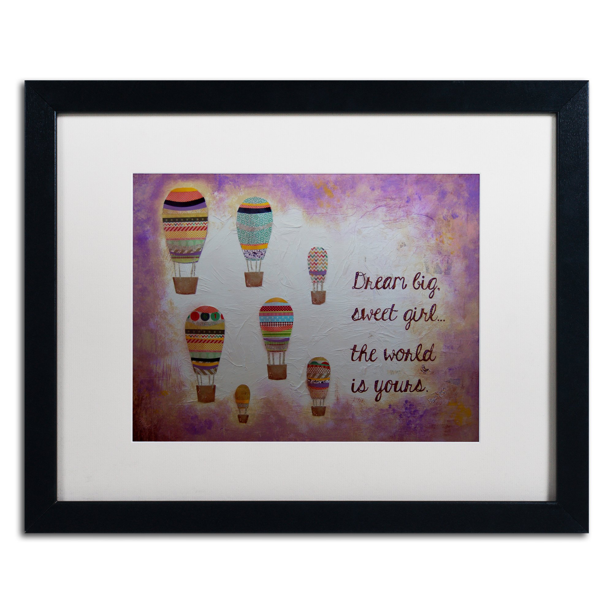 Nicole Dietz Hot Air Balloons & Sweet Girl Framed Art Print - 16x20 Inch Wall Decor with White Matte & Black Frame - Perfect for Nursery, Bedroom or Living Room Decor