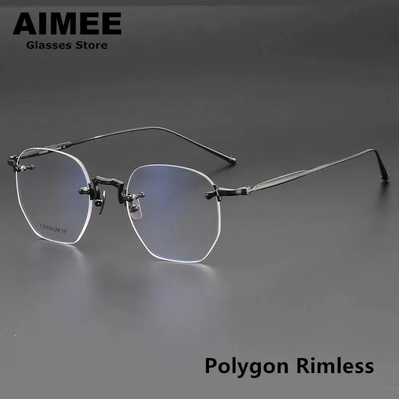 Aimee Men's Rimless Polygon Oval Titanium Eyeglasses 22140 - Lightweight & Durable Titanium Frame for Office, Reading & Everyday Wear