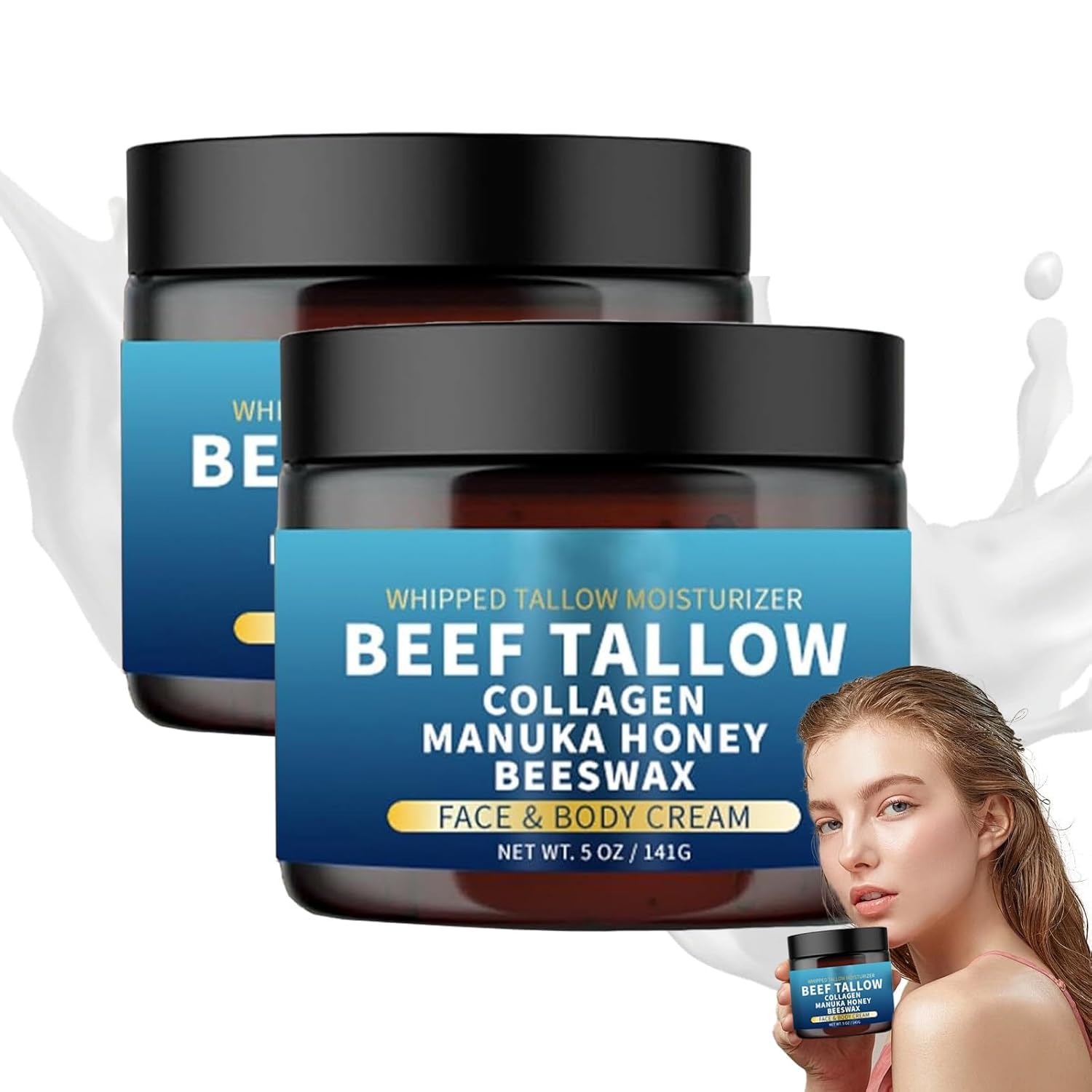 Organic 7-in-1 Grass-Fed Tallow Moisturizer with Manuka Honey & Beeswax - Collagen Rich Face & Body Balm for All Skin Types - Hydrating Lip Care, Dry Skin Relief & Natural Skincare Solution for Daily Use, Travel & Sensitive Skin Protection