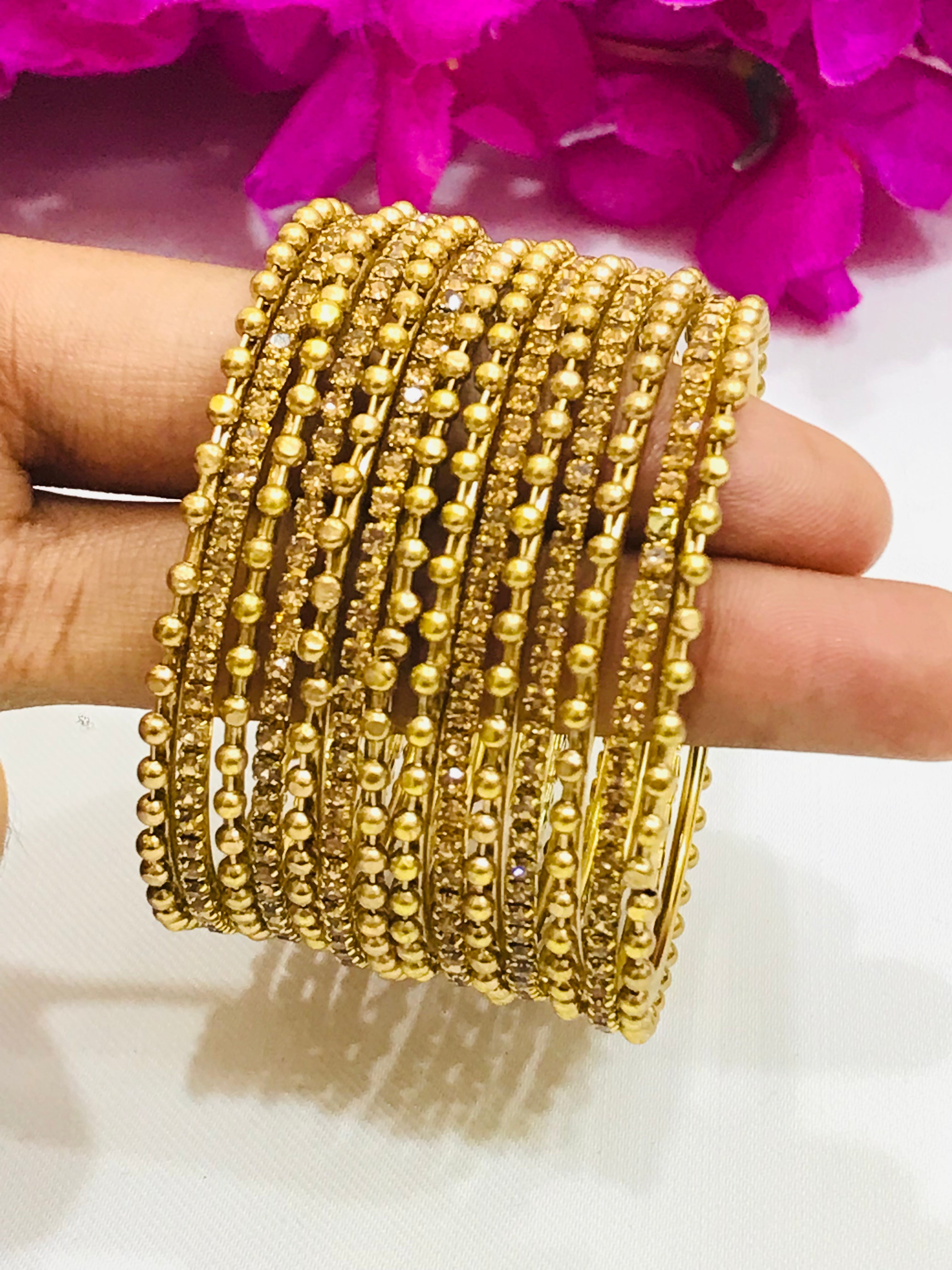 Elegant Gold-Tone Dot Design Metal Bangle Bracelet Set for Women & Girls - Perfect for Parties, Weddings & Everyday Fashion Accessories