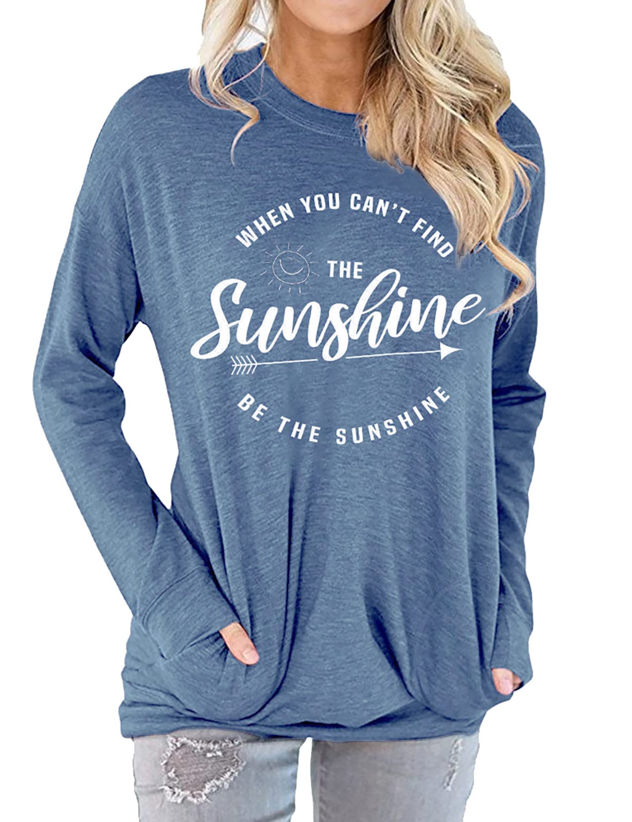 Muicy Women's Sunshine Shirt - Casual Long Sleeve Tunic Top with Pockets | Trendy Loose Fit Sweatshirt for Women | Perfect for Work, Weekend Outings & Travel