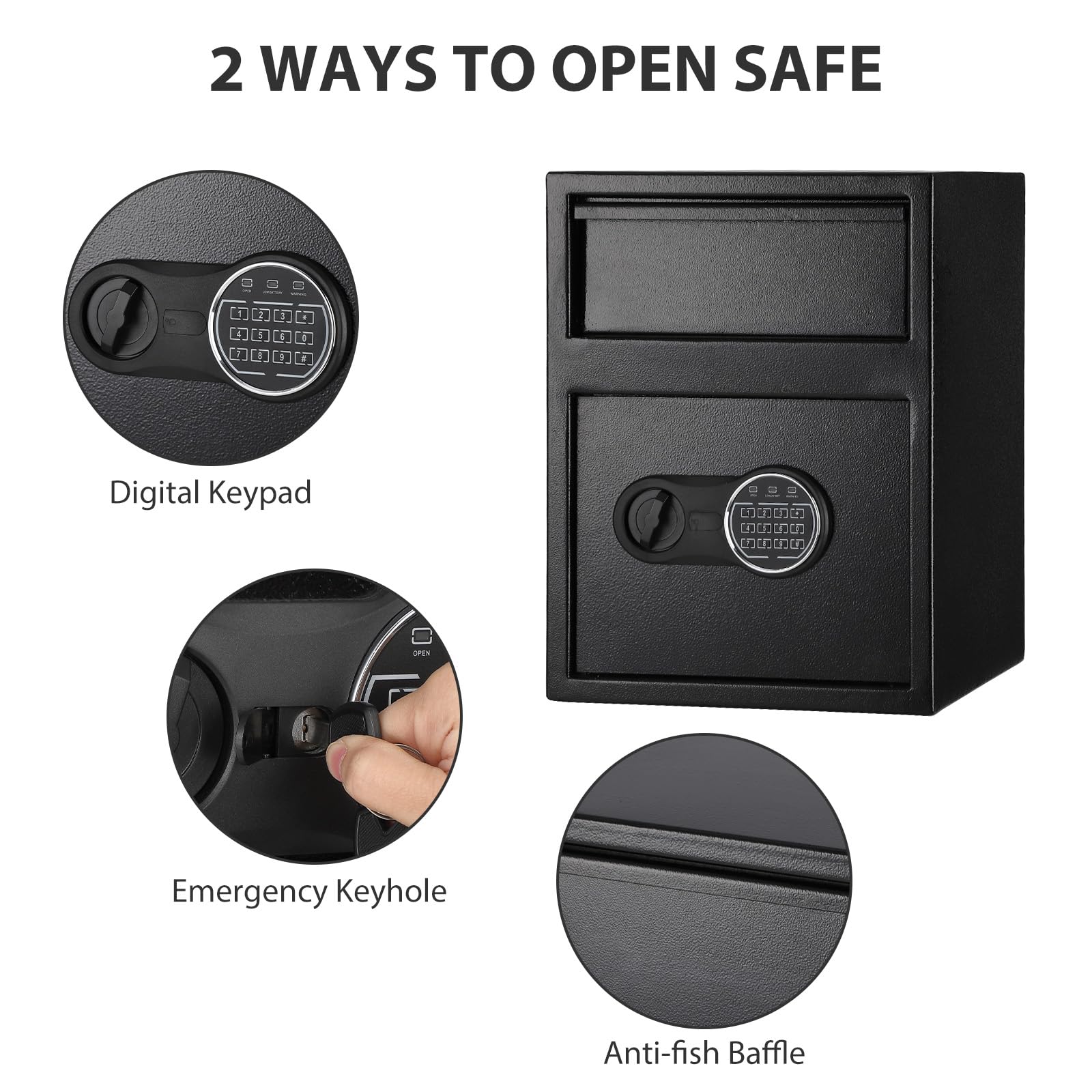 1.8 Cu.Ft Digital Safe Box - Electronic Steel Security Safe with Keypad & Emergency Keys, Locking Drop Box with Deposit Slot - Heavy Duty Metal Safe for Cash, Jewelry & Valuables - Perfect for Home, Office & Business Security