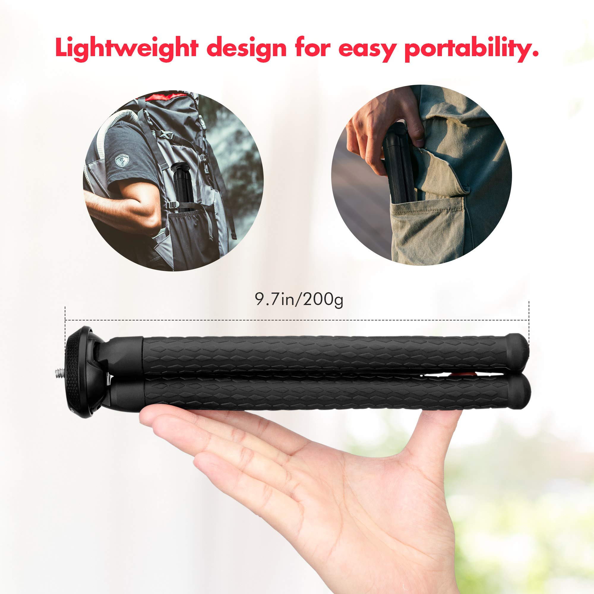 Fotopro Flexible Smartphone Tripod Stand - Portable Mini Tripod for iPhone, Android, GoPro & DSLR Cameras - Perfect for Vlogging, Travel & Outdoor Photography