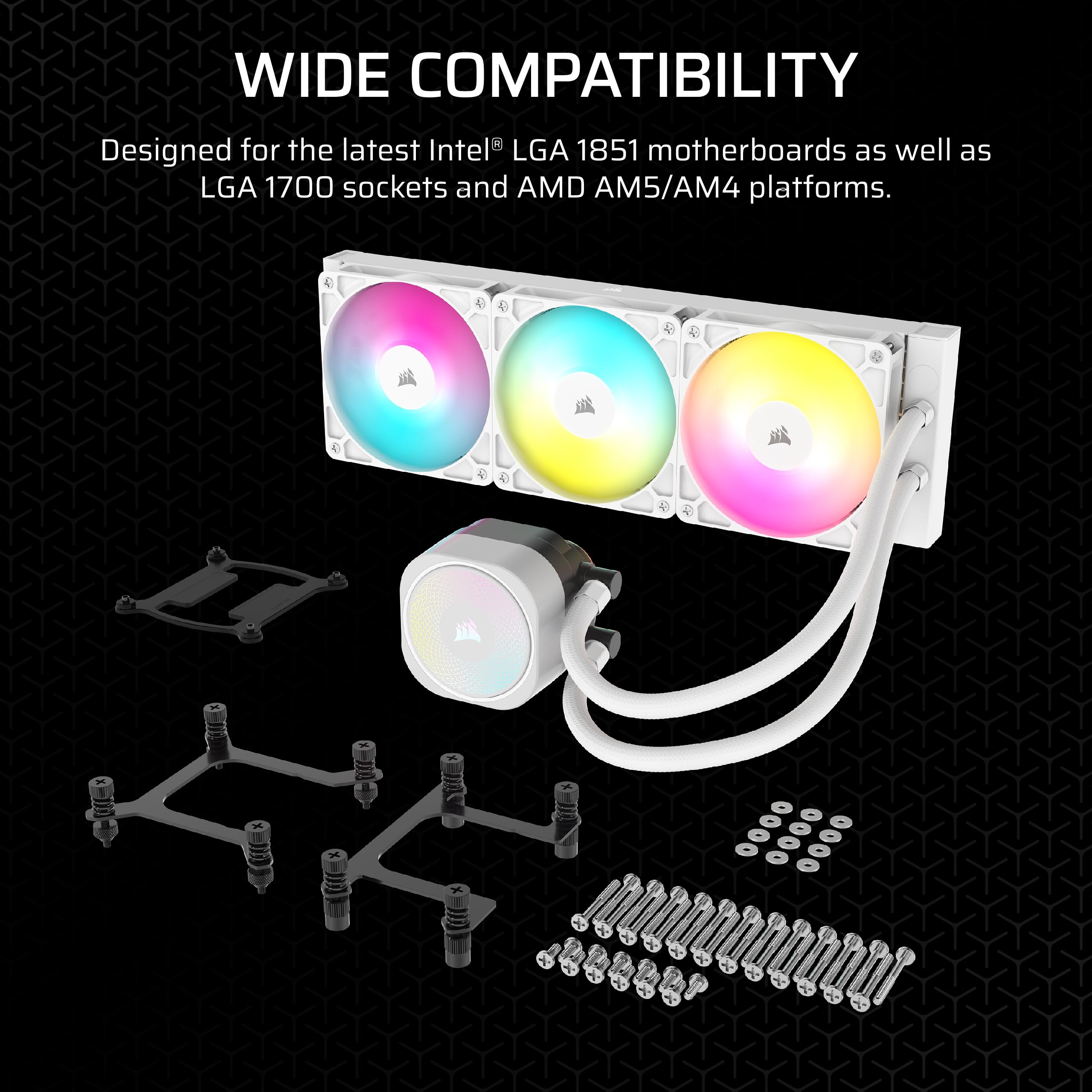 CORSAIR Nautilus 360 RS ARGB Liquid CPU Cooler - 360mm AIO RGB Water Cooling System with Low-Noise Pump & 3x RS120 ARGB Fans - Compatible with Intel LGA 1851/1700 & AMD AM5/AM4 - White - Perfect for Gaming PCs, Workstations, and High-Performance Cooling Solutions