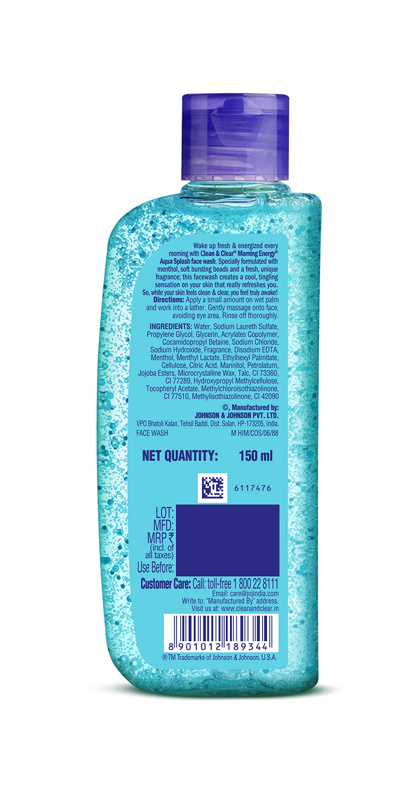 Clean & Clear Morning Energy Aqua Splash Hydrating Facial Cleanser - 150ml Blue Bottle for Refreshing Morning Skincare Routine | Gentle Face Wash for Oily & Acne-Prone Skin | Wake Up Your Skin with Energizing Formula