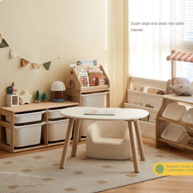 **Solid Wood Montessori Toy Storage Shelf for Kids - Organize Playroom, Nursery & Bedroom Toys - Eco-Friendly Poplar Wood Children's Bookshelf**