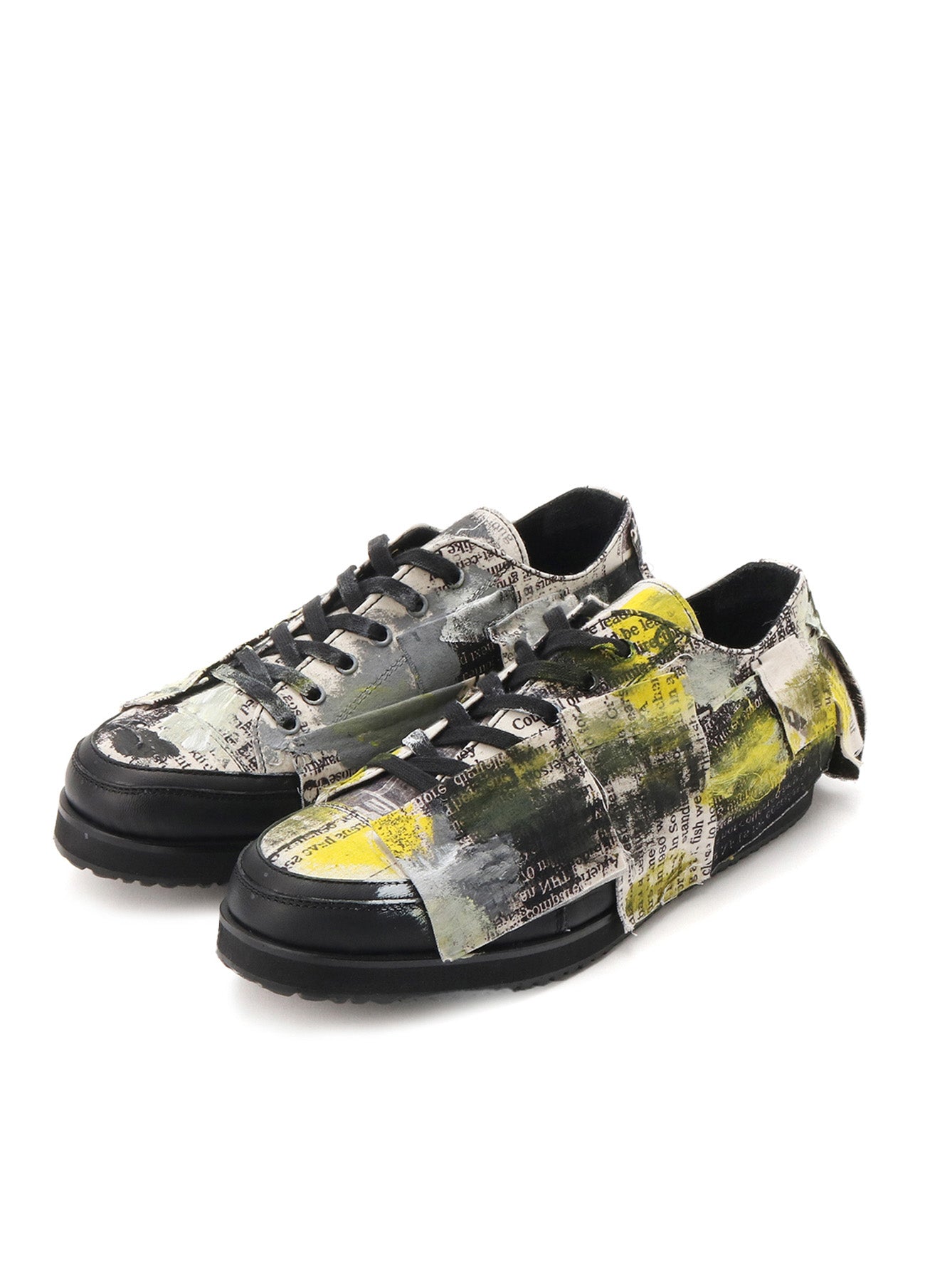 Vintage Cotton Newspaper Print Yellow Paint Sneakers - Trendy Retro High-Top Shoes for Women & Men | Perfect for Casual Outfits, Street Style & Urban Fashion