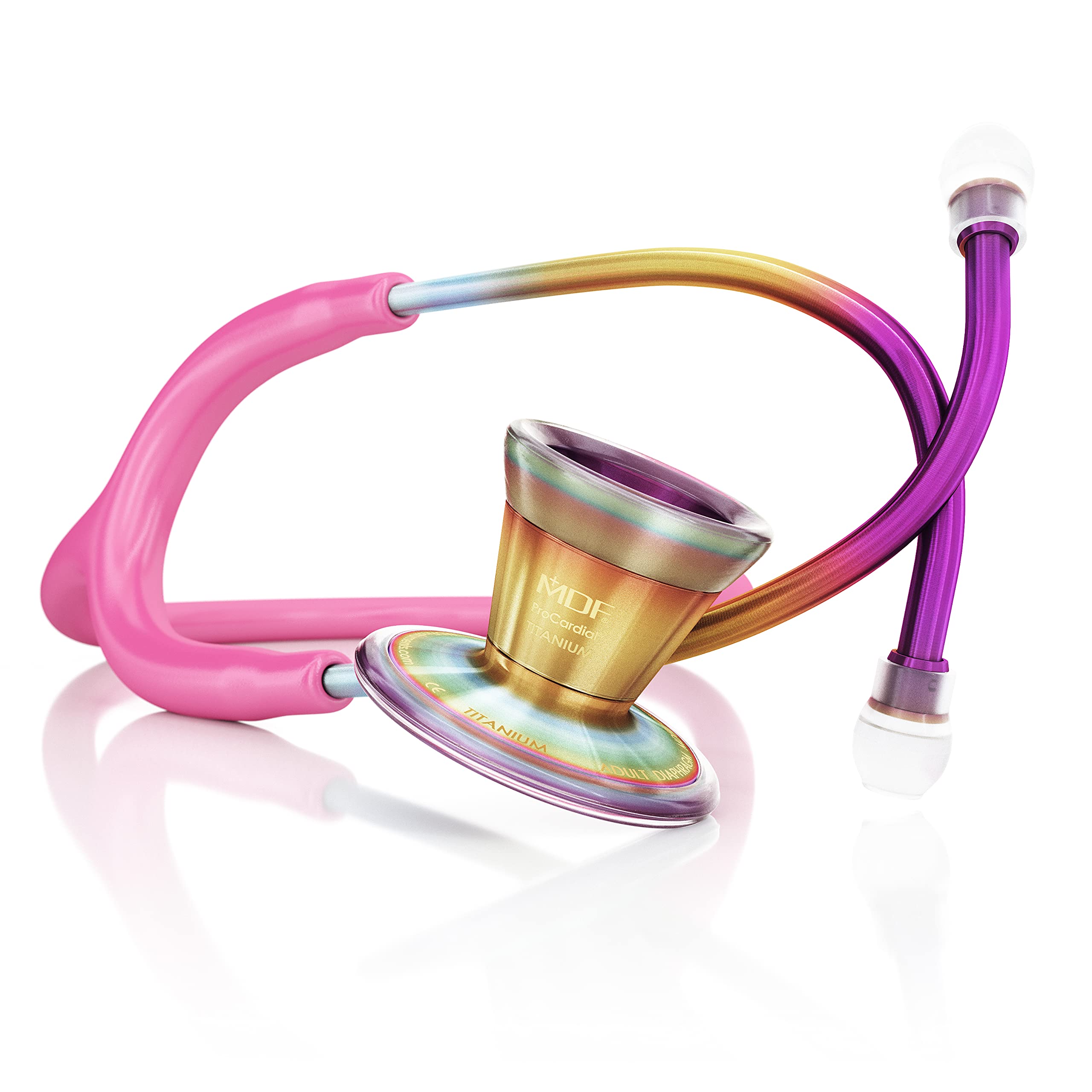 MDF Kaleidoscope ProCardial Cardiology Stethoscope - Lightweight Titanium Dual Head Stethoscope for Adults with Fuchsia Tube & Kaleidoscope Chestpiece (MDF797TKL32) - Ideal for Medical Professionals, Nurses, and Students in Clinical Settings