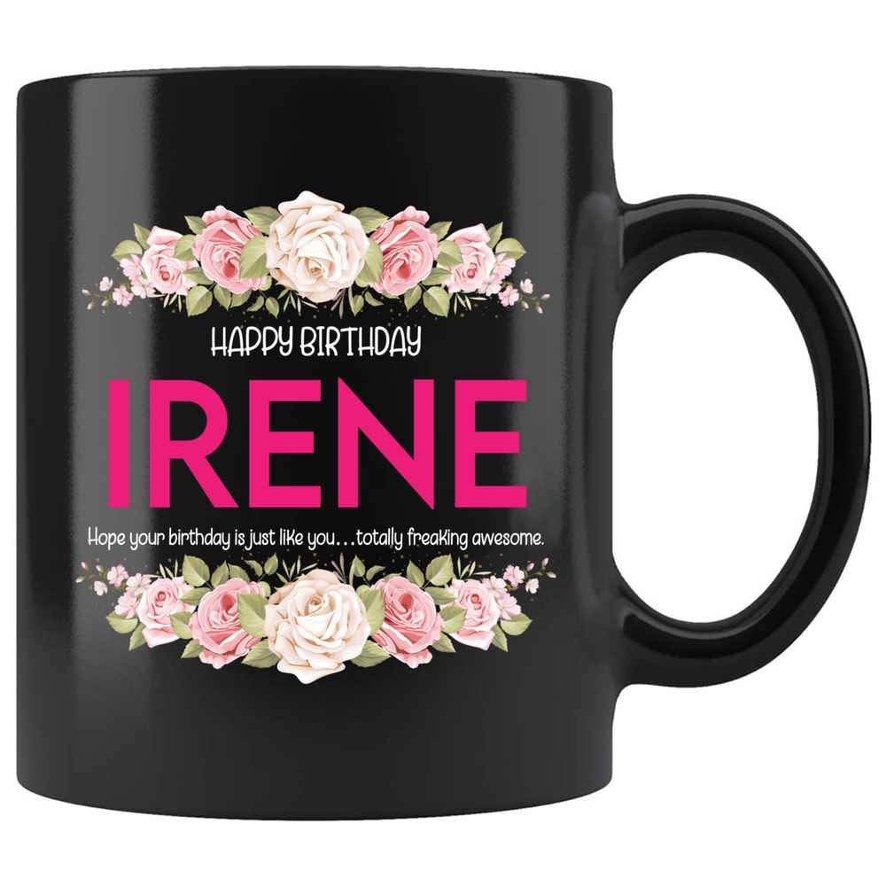 Personalized Irene Birthday Coffee Mug for Women - 11oz Black Ceramic Tea Cup - Perfect Gift for Mom, Daughter, Wife, Girlfriend & Coworkers - Great for Office, Home & Special Occasions - TMUG8