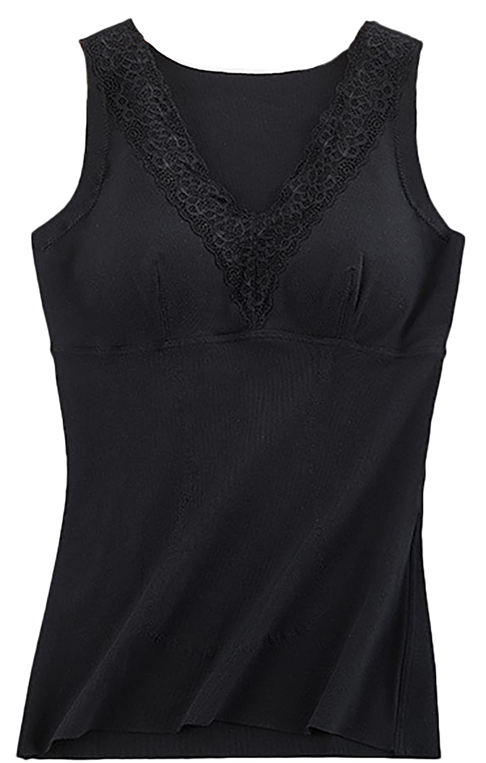 Women's Thermal Underwear Lined Camisole Top with Built-in Bra & Lace V-Neck - Warm Winter Layering Piece for Cold Weather, Workouts & Everyday Comfort