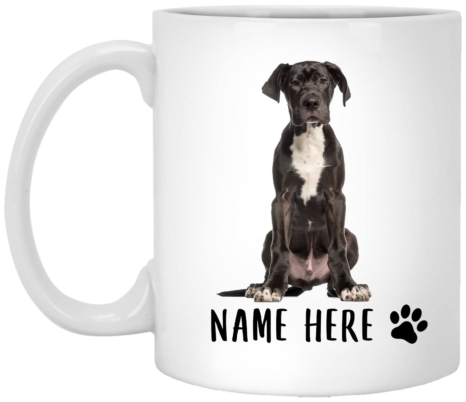 Personalized Custom Name Great Dane Puppy Black Coffee Mug - 11oz Ceramic Cup with Text for Dog Lovers | Unique Gift for Women & Men - Christmas, Birthday, Anniversary | Perfect for Home, Office & Dog-Themed Parties