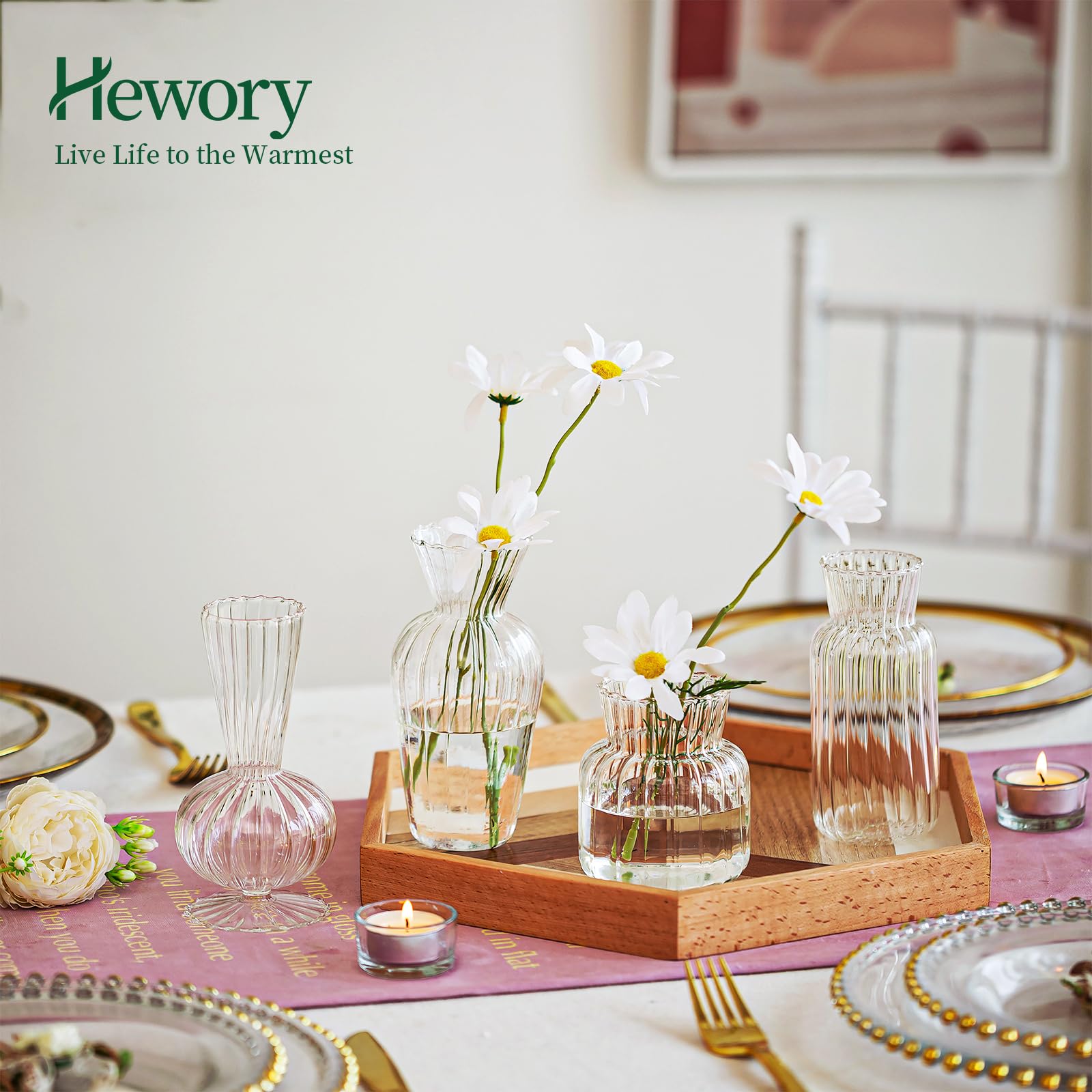 Hewory Mini Clear Glass Vases Set of 8 - Small Bud Vases for Wedding Centerpieces, Home Decor, Table Arrangements | Perfect for Floral Displays, Party Decorations & Elegant Gift Packaging