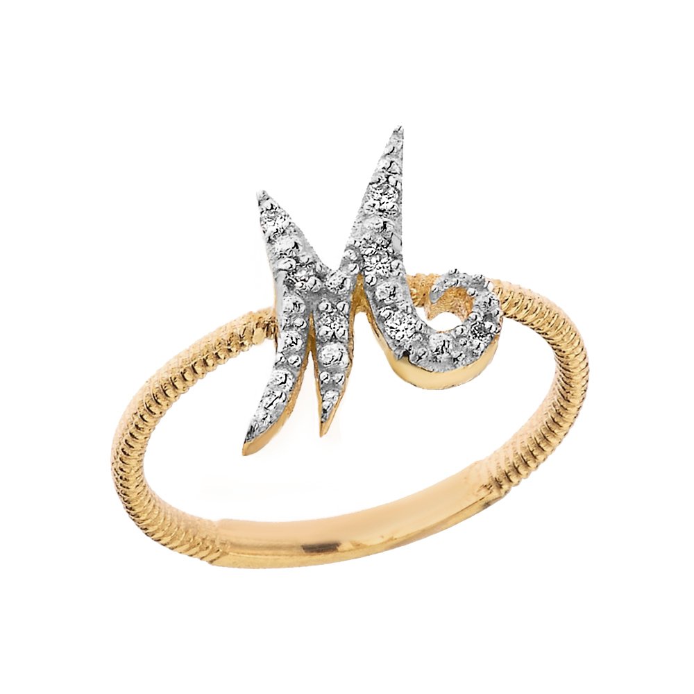 10K Yellow Gold Diamond Initial Letter M Ring for Women - Stackable Rope Design Jewelry - Perfect for Gifts, Anniversaries & Everyday Elegance