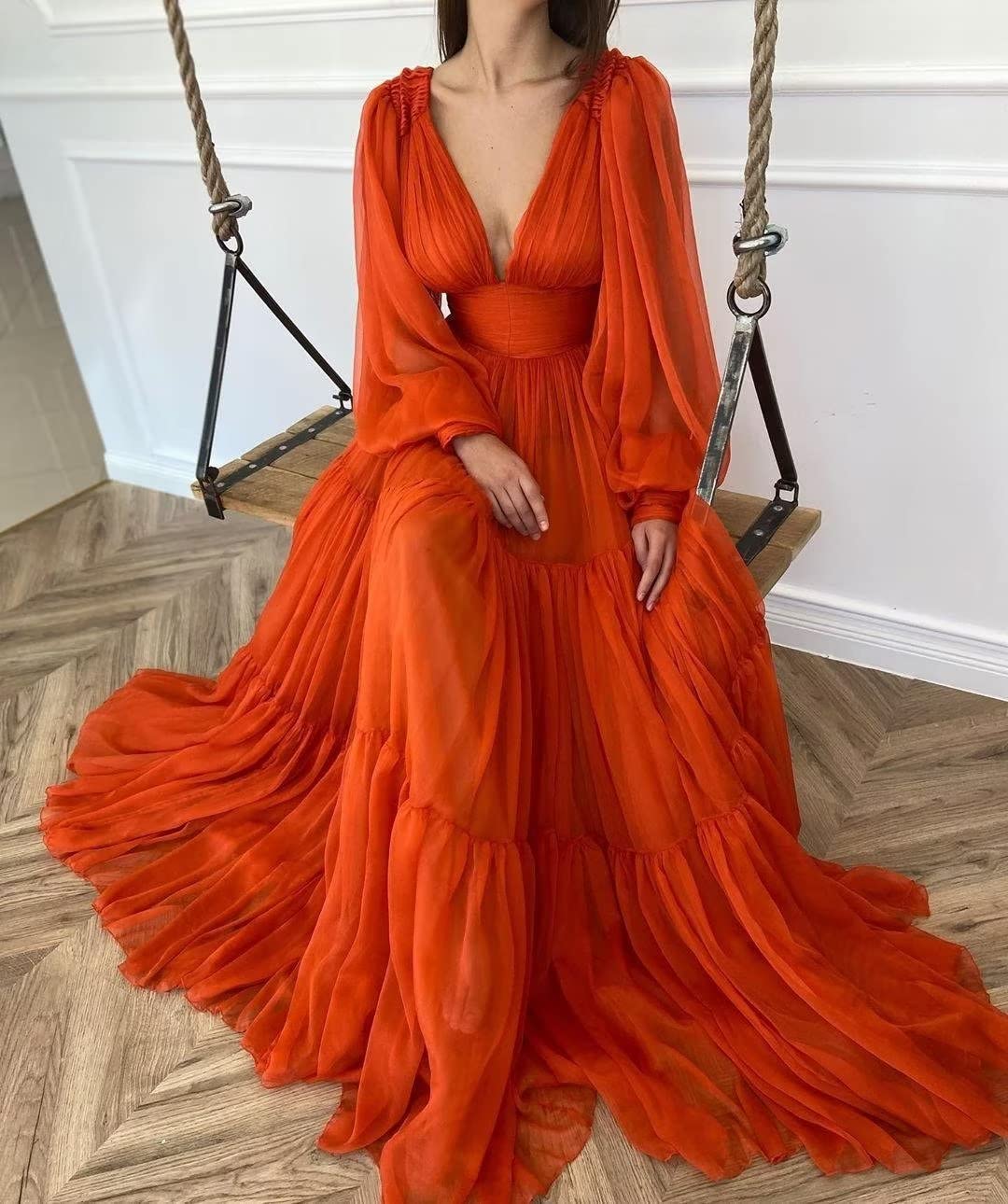 Elegant Long Sleeve Tulle Ball Gown Prom Dress - V-Neck Formal Evening Gown for Women in Dusty Rose (Size 4) | Perfect for Weddings, Galas & Special Occasions