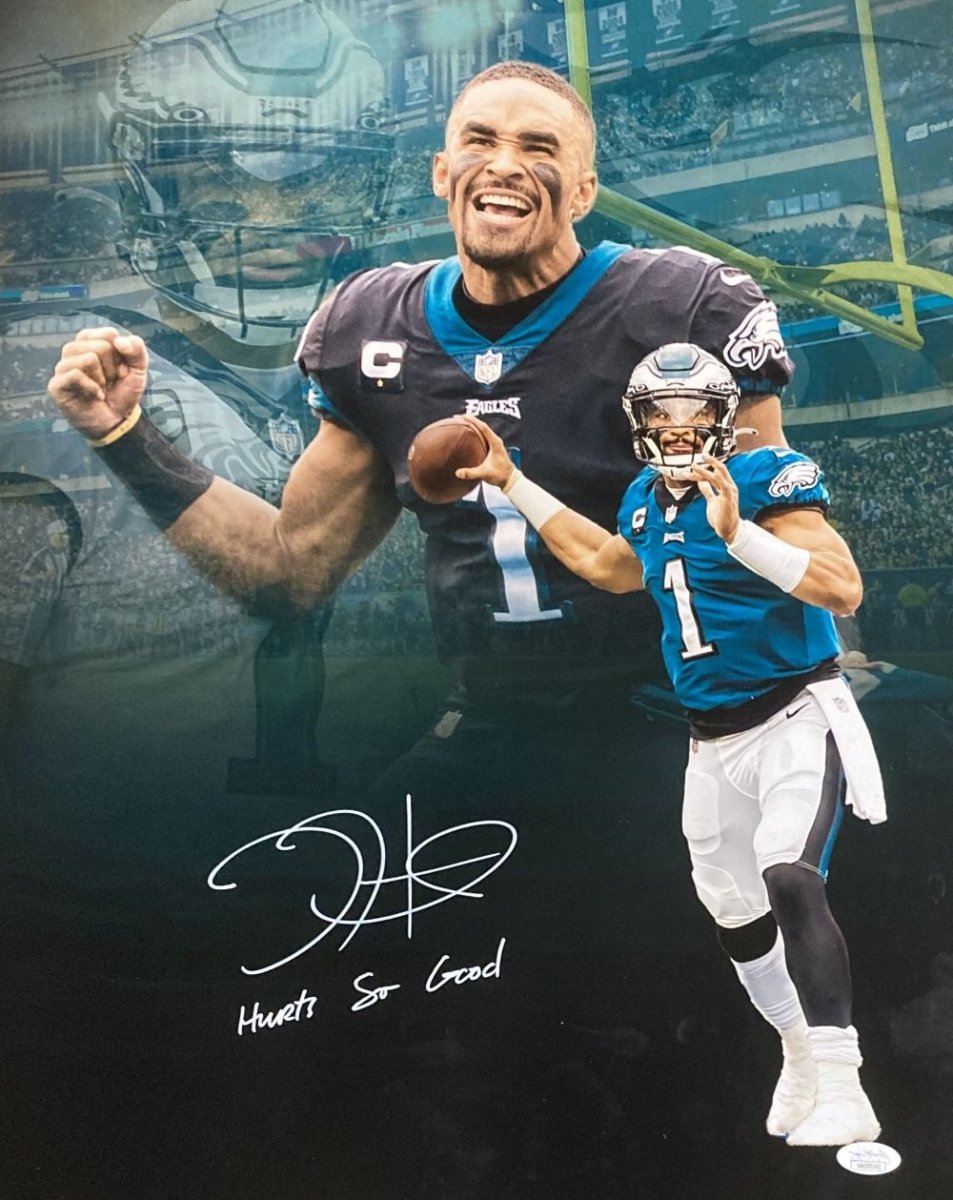 Jalen Hurts Autographed 16x20 Philadelphia Eagles Throwing Action Collage Photo - JSA Certified - Perfect for Eagles Fans, Sports Memorabilia Collectors & Man Cave Decor