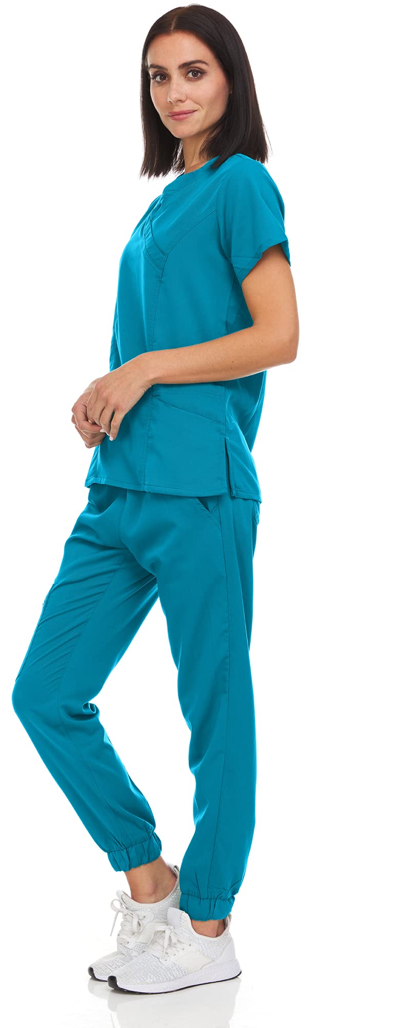 MediChic Women's Stretch V-Neck Jogger Scrubs Set - 12+ Colors | Comfortable Medical Uniform for Nurses & Healthcare Professionals
