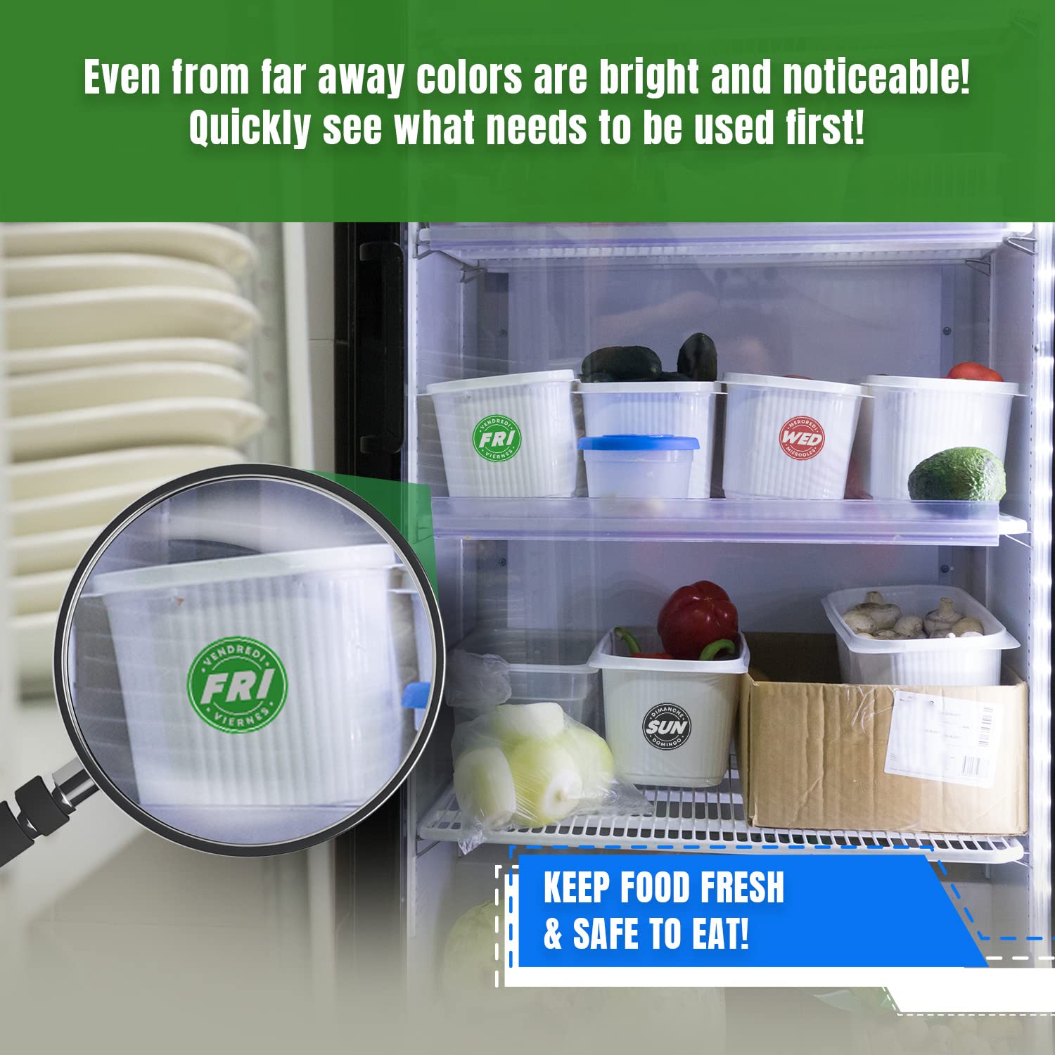 Food Expiration Date Labels - Weekday Stickers for Restaurants & Kitchens | Fridge Organization