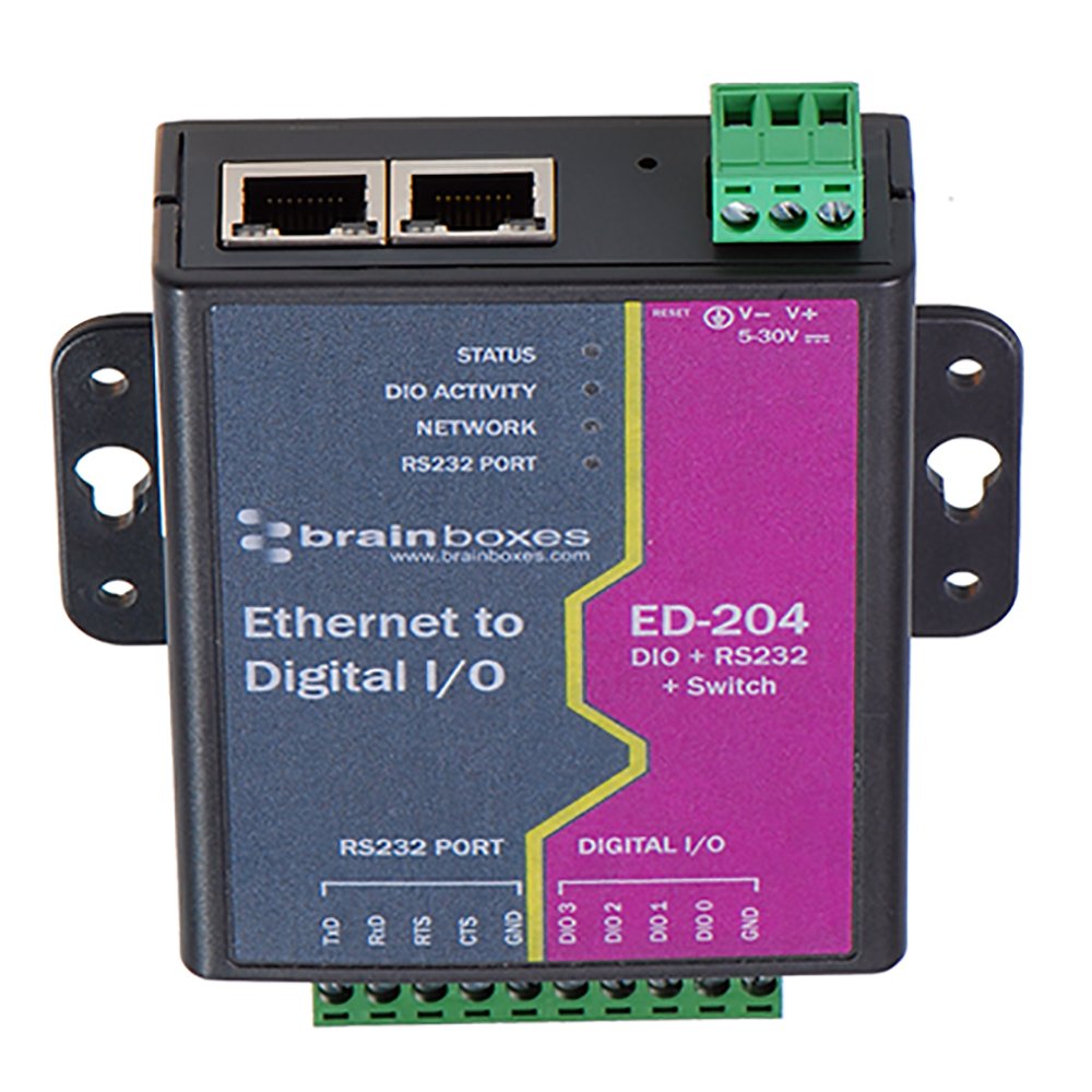 Brainboxes Ltd Ethernet 4 Digital I/O + RS232 + Switch - Industrial Automation & Control Device for PLC, SCADA & Smart Factory Applications