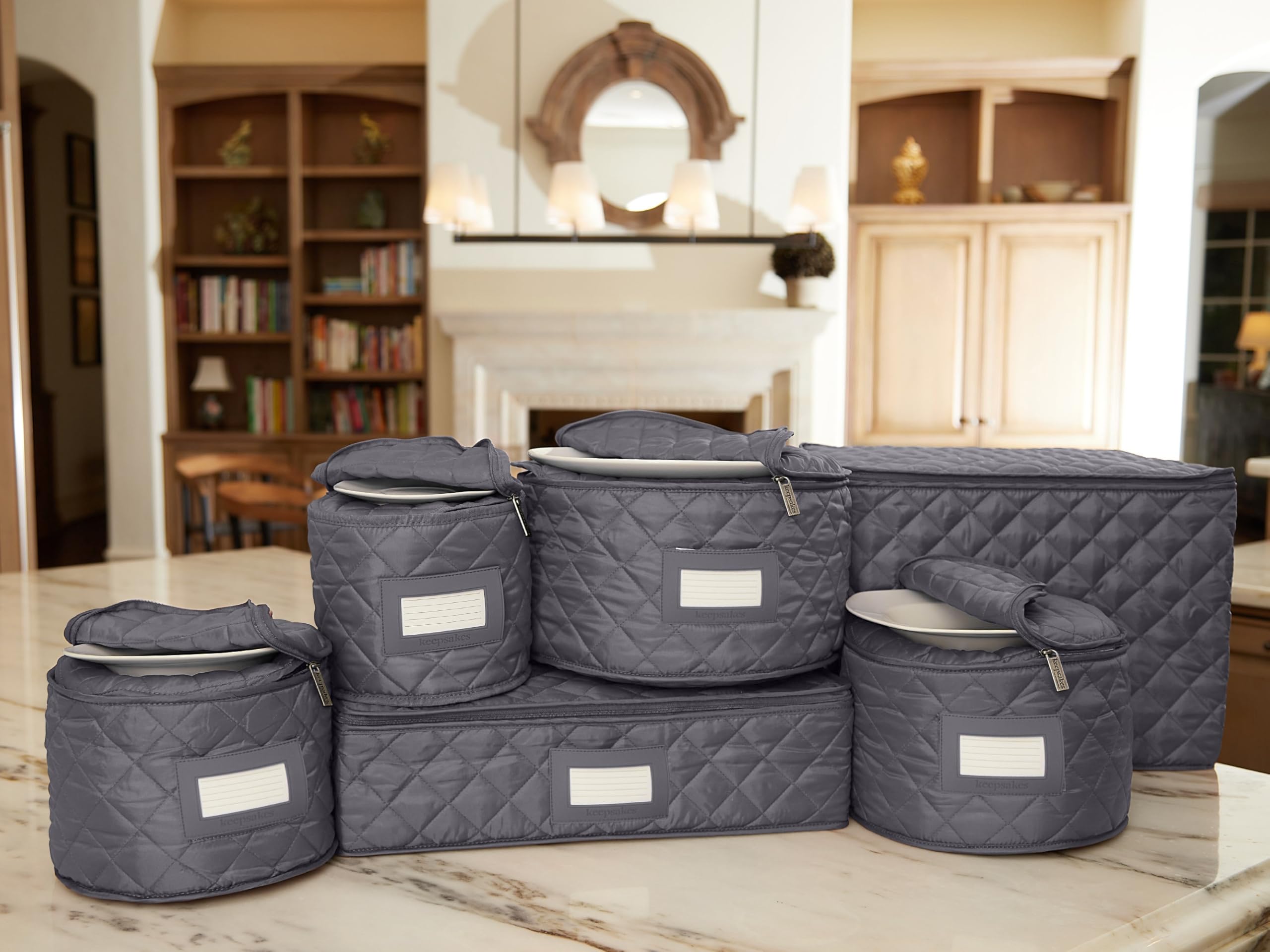 Covermates Keepsakes Dish Storage Set - Padded Protection with ID Window, Stain Resistant & Machine Washable - Organize China, Slateware & Fine Dishes - Perfect for Kitchen Storage, Moving & Display Cabinets