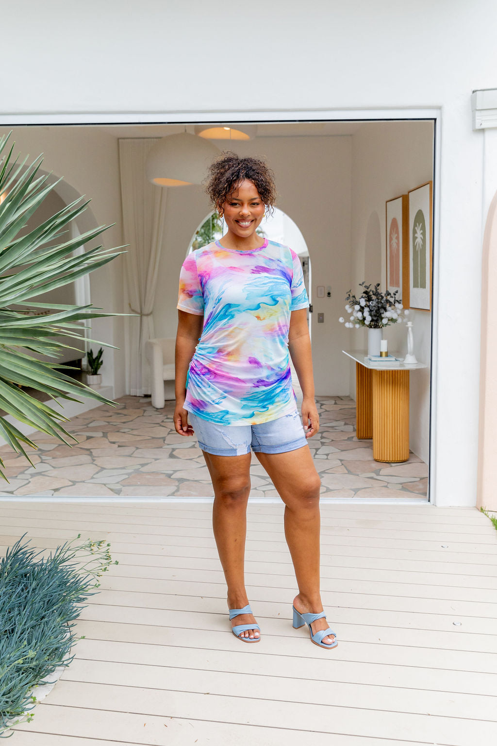 Darla Mesh Top for Women - Breathable Ocean Blue Summer Blouse | Perfect for Beach, Party & Casual Outfits