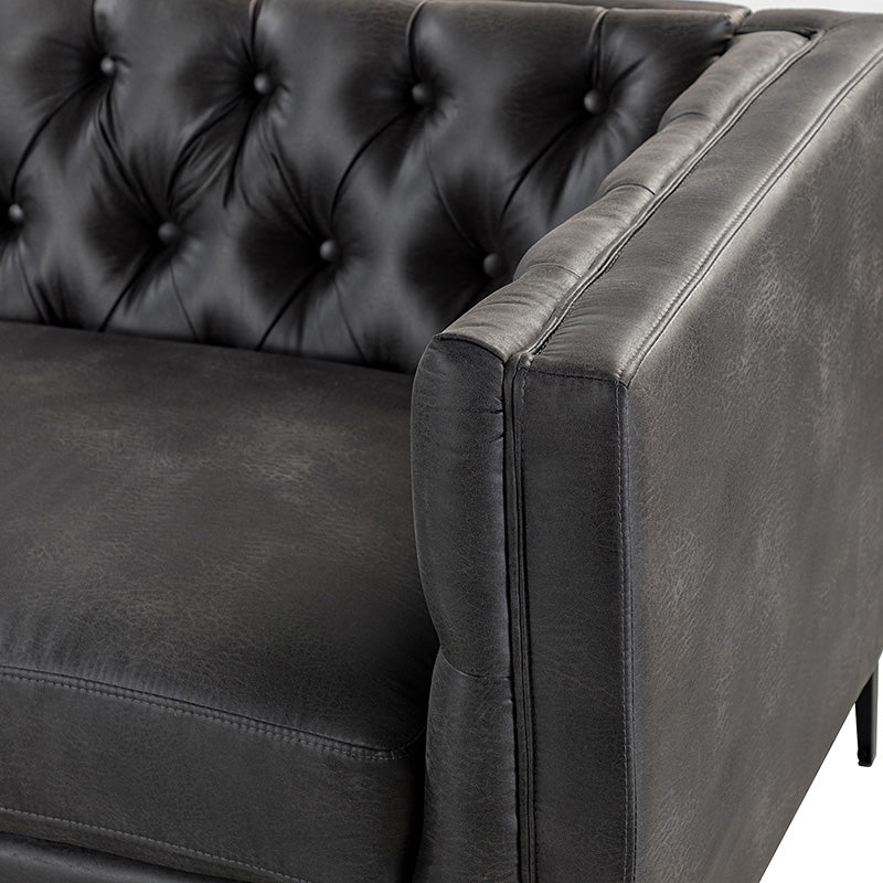 84'' Vegan Leather Tufted Sofa - Modern Faux Leather Couch for Living Room, Office & Lounge - Comfortable Mid-Century Style Sectional with Button Tufting