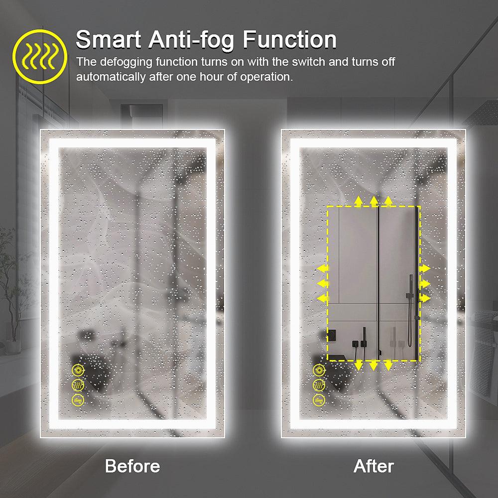 GlareGuard Rectangular Anti-Fog Dimmable LED Bathroom Mirror with Backlit - Perfect for Makeup, Shaving & Skincare Routine