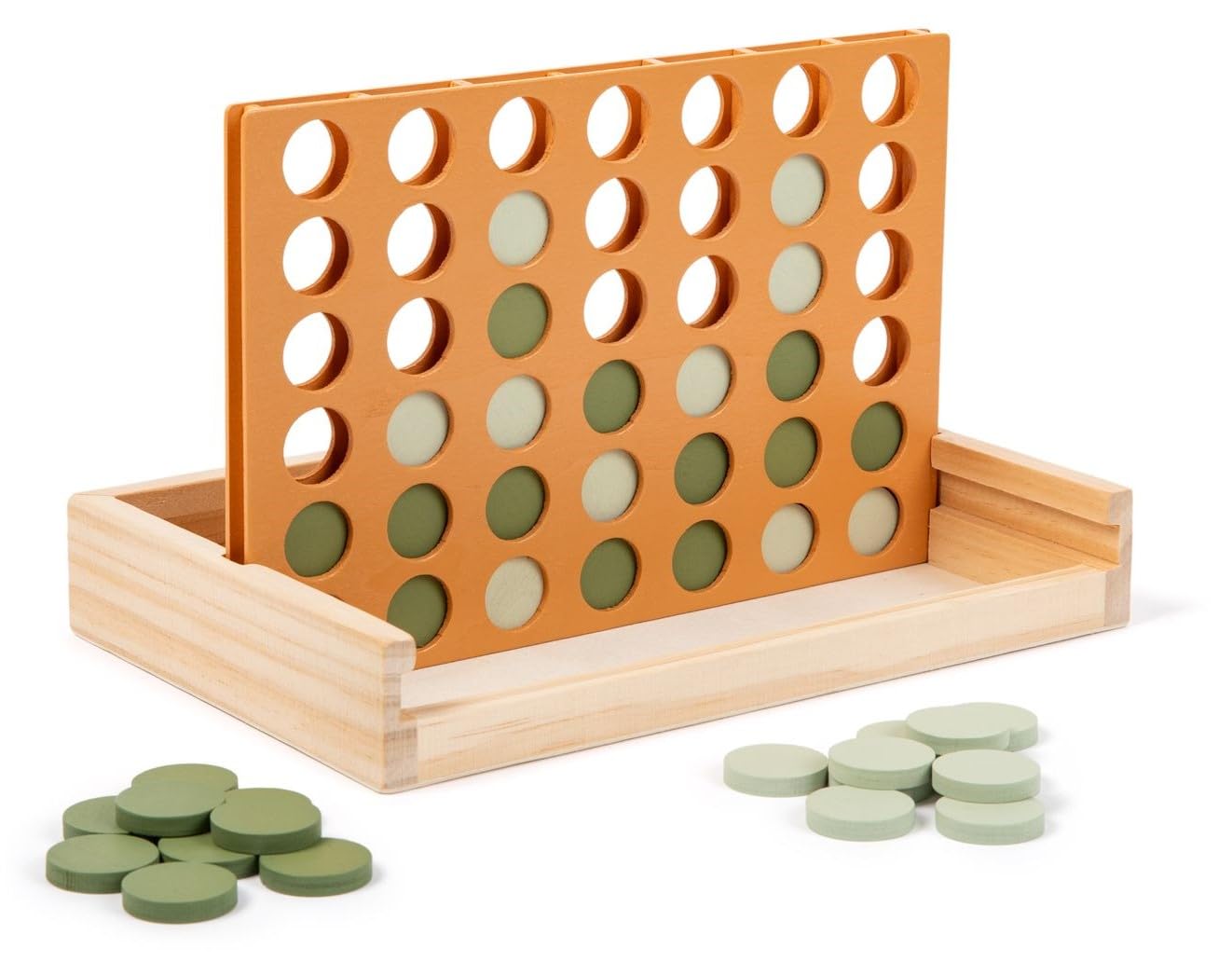 Neutral Wooden Four in a Row Game - Classic Two Player Strategy Board Game for Kids & Adults | Montessori Travel Toy, Coffee Table Decor & Housewarming Gift | Perfect for Family Game Nights, Travel Entertainment & Home Décor