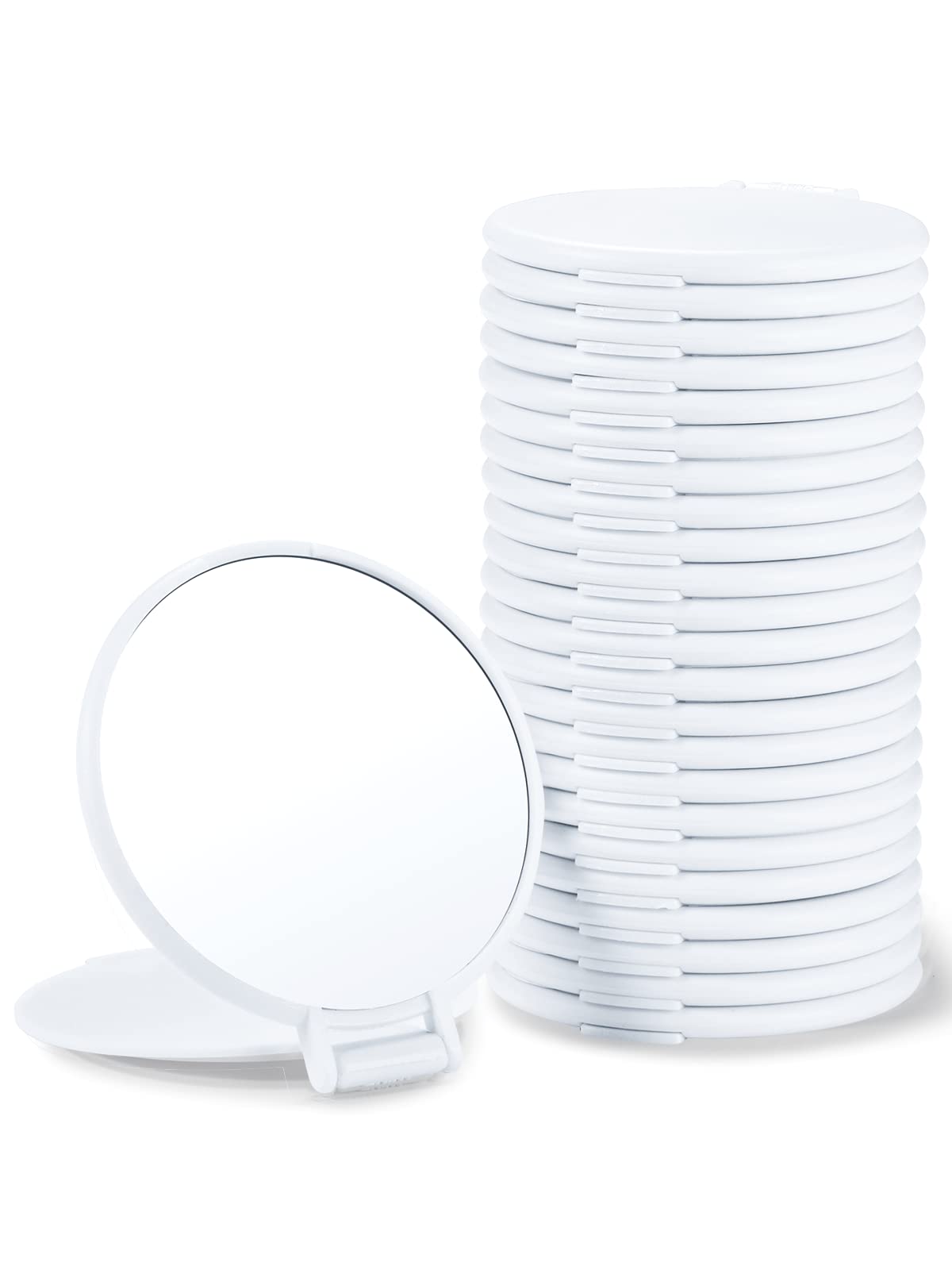 24 Pack White Round Compact Mirrors for Purse - Portable Makeup Mirror Bulk Set for Travel, Home, and Professional Makeup Artists | Perfect for Touch-ups On-the-Go, Bridal Parties & Salon Use