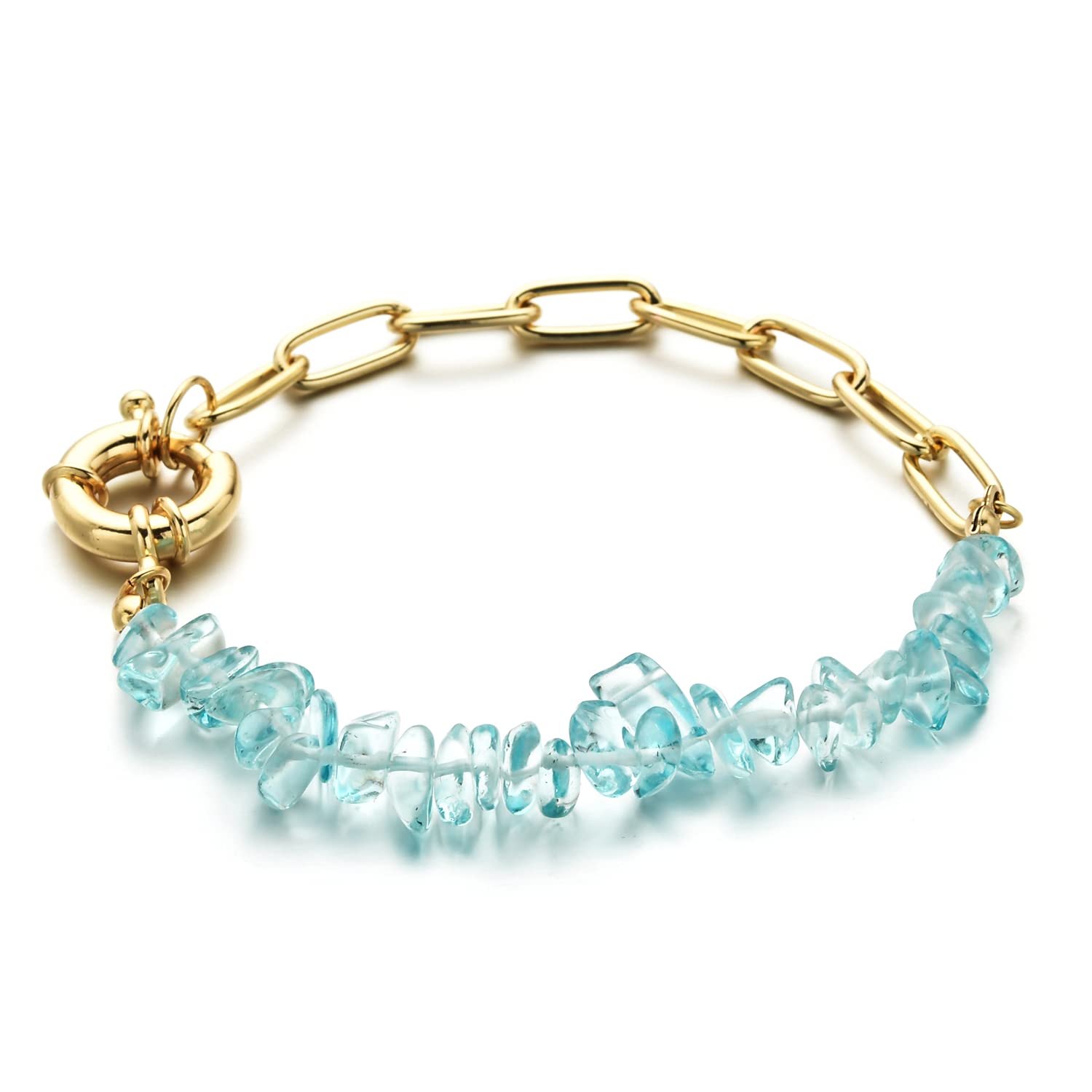 14K Gold Plated Chakra Beaded Bracelet for Women - Adjustable Paperclip Link Chain Bracelet with Round Beads, Layered Stackable Design | Yoga, Meditation, Spiritual Healing Jewelry Gift