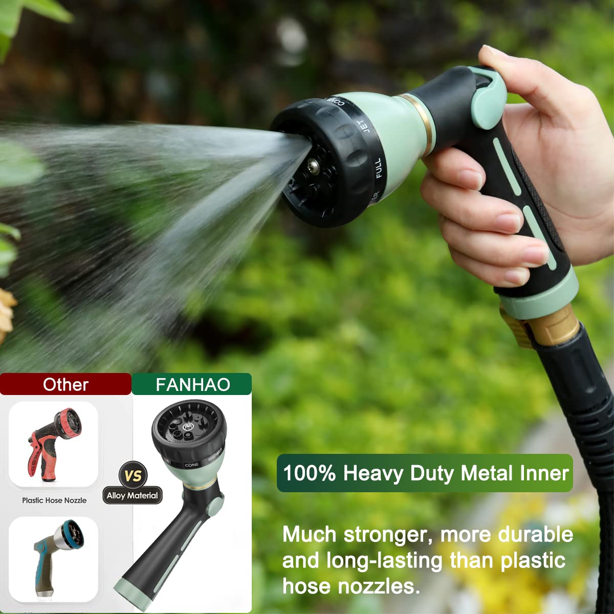 Heavy Duty Metal Garden Hose Nozzle - 8 Spray Patterns High Pressure Water Sprayer with Thumb Control & On/Off Valve - Perfect for Garden Watering, Car Washing, Pet Cleaning & Outdoor Cleaning Tasks