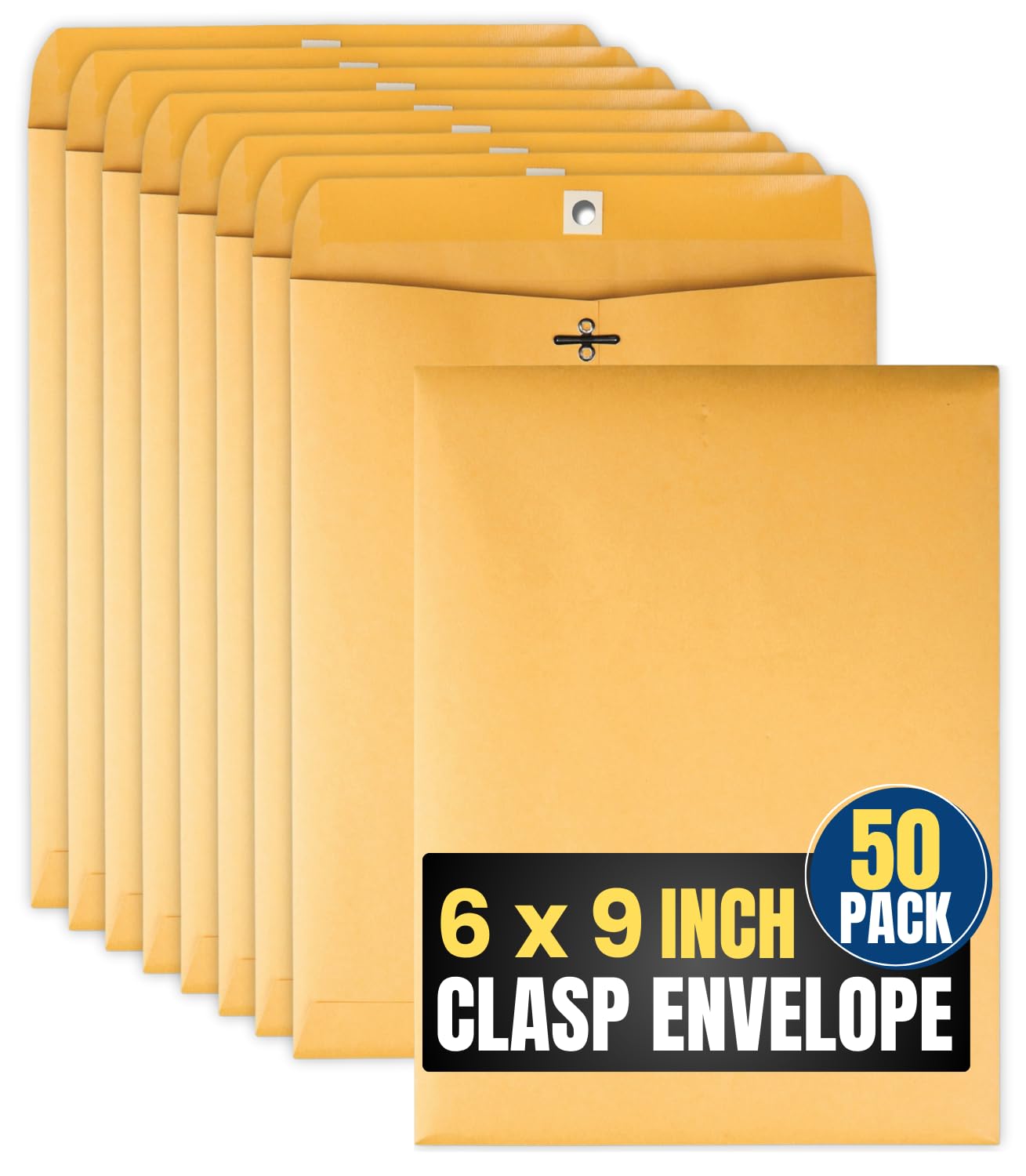 1InTheOffice 6x9 Manila Envelopes with Clasp - 50 Pack, Brown Kraft Paper Business Envelopes with Gummed Flap for Mailing, Shipping & Office Organization - Perfect for Documents, Invoices & Small Packages