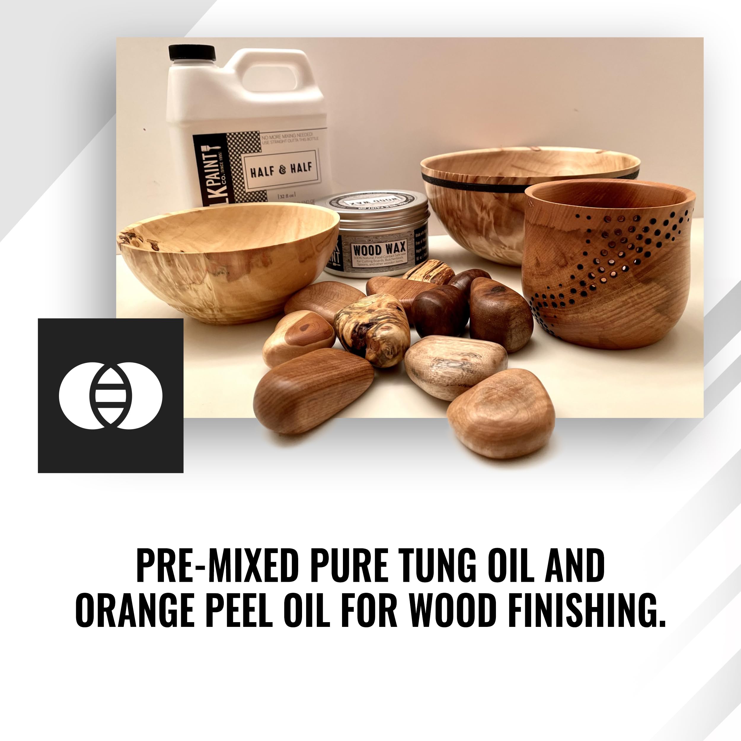 Real Milk Paint & Pure Tung Oil for Wood Finishing - Food Safe Half & Half Blend with Orange Peel Oil - Perfect for Cutting Boards, Butcher Blocks, Clay, Stone & Slate - 1 Gallon | Ideal for DIY Woodworking, Furniture Restoration & Natural Surface Protection
