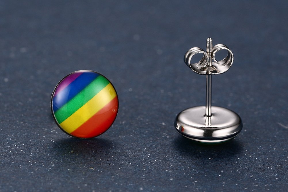 VNOX 4 Pairs LGBTQ+ Pride Rainbow Hoop Stud Earrings for Women & Men - Perfect for Pride Parades, Festivals & Everyday Wear