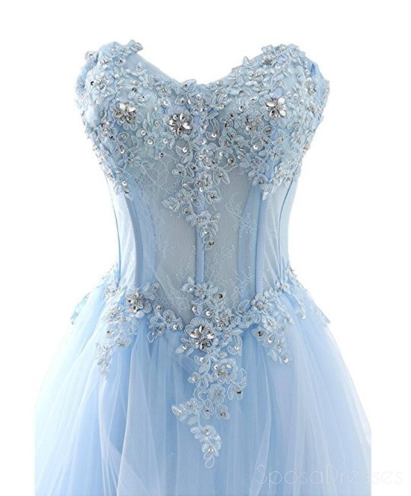 Light Blue Sweetheart Neckline Sheer Lace Tulle A-Line Long Evening Prom Dress for Women - Elegant Formal Gown for Homecoming, Wedding Guest, and Special Occasions