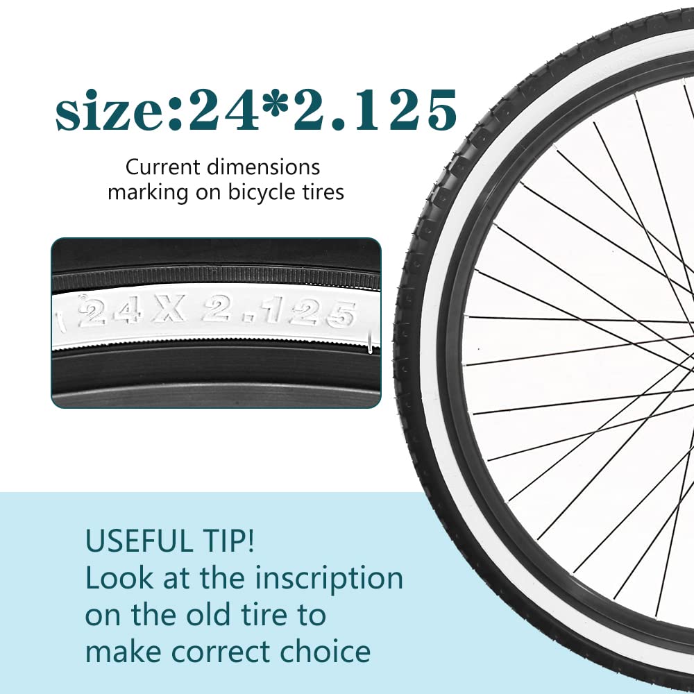 24 x 2.125 Inch Folding Bicycle Tire - Replacement Bike Tires for Beach Cruiser, Mountain & Commuter Bikes | Durable, Puncture-Resistant for Smooth Rides on Sand, Pavement & Trails
