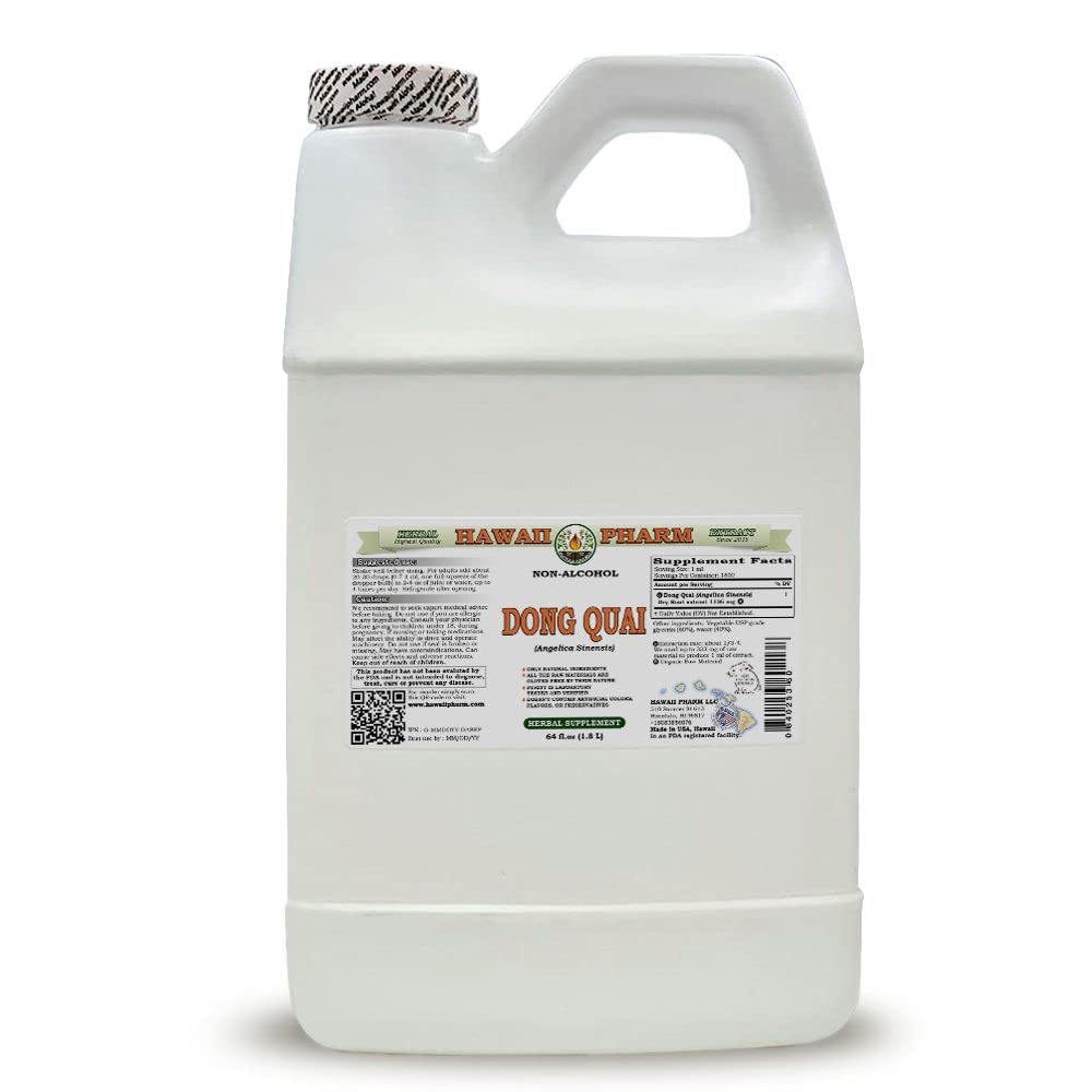 Organic Chinese Angelica (Angelica sinensis) Alcohol-Free Liquid Extract - 64 oz Natural Herbal Supplement by Hawaii Pharm | Dong Quai Root Glycerite for Women's Health, Hormonal Balance & Menstrual Support | Herbal Remedy for PMS, Menopause & Wellness