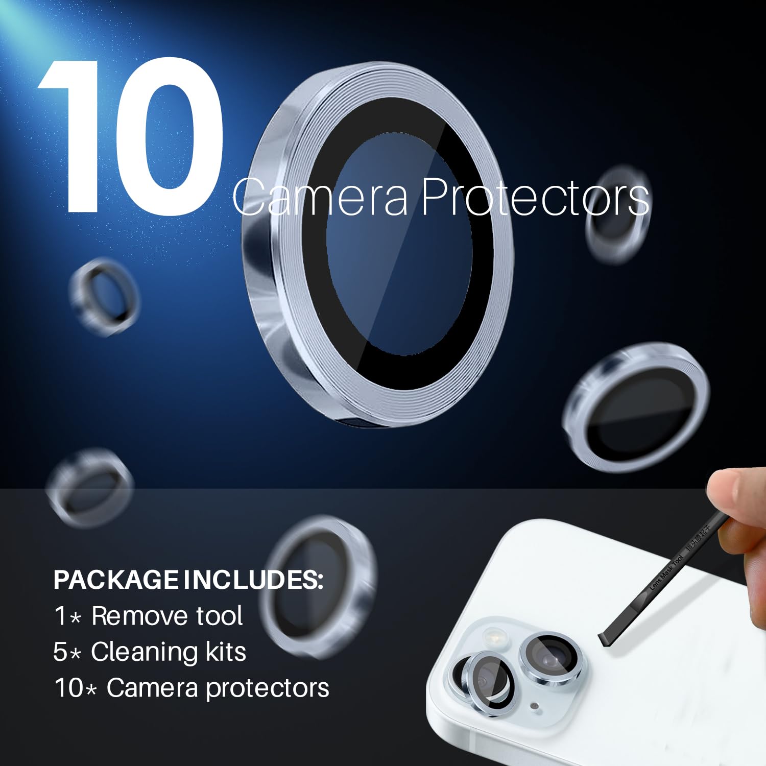 10-Pack 9H Tempered Glass Camera Lens Protector for iPhone 15/15 Plus/14/14 Plus - Case Friendly with Metal Ring - Perfect for Outdoor Photography & Travel Protection