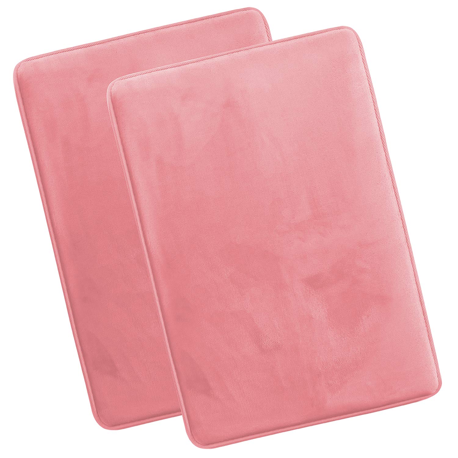 Clara Clark Memory Foam Bath Mat Set of 2 - Non Slip Super Absorbent Fast Drying Bathroom Rugs 20x32 Inches, Coral - Soft Machine Washable for Bathroom, Shower & Spa Use