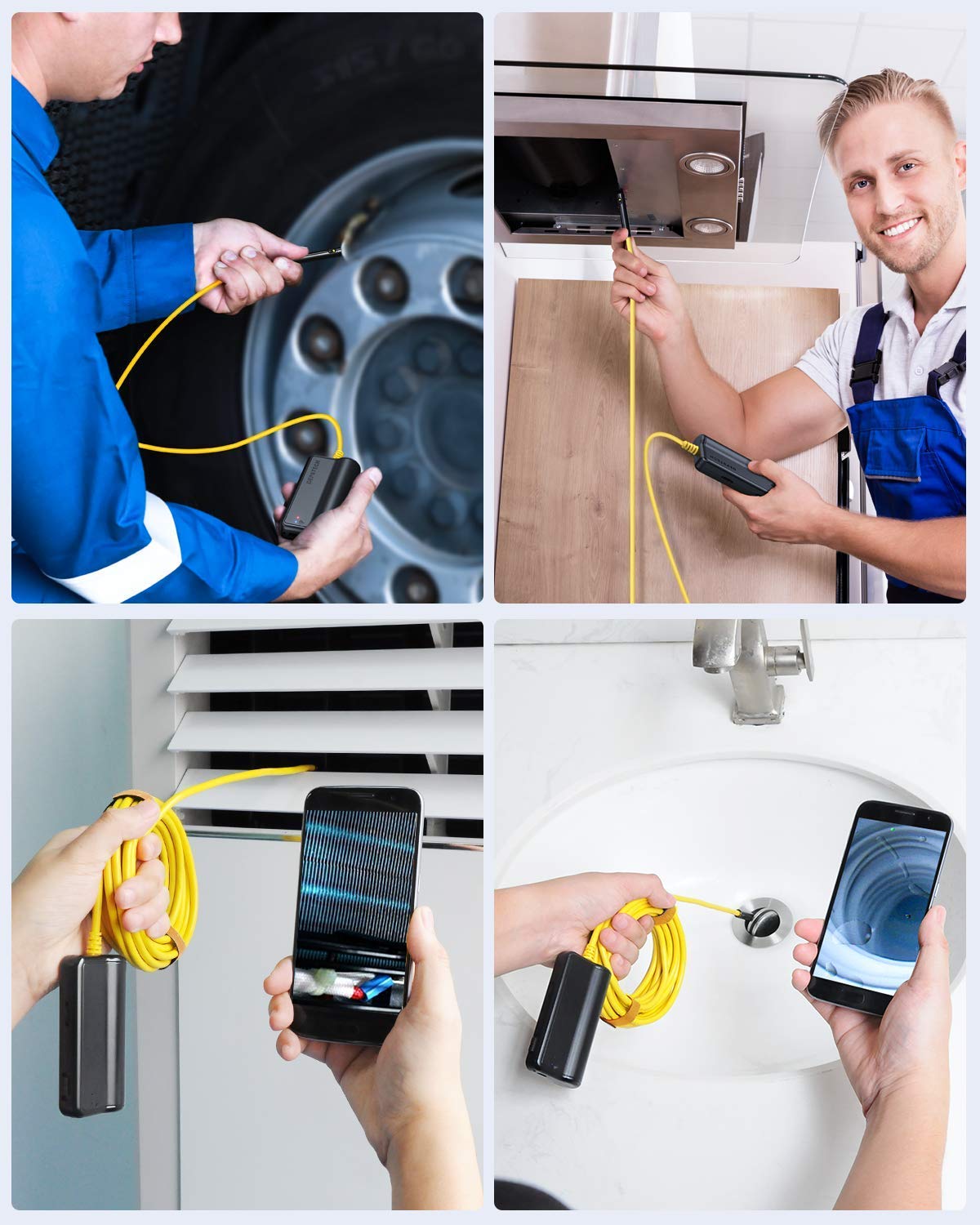 DEPSTECH Dual Lens Wireless Endoscope - 1080P HD Inspection Camera with 7 LED Lights, 0.31In Lens, IP67 Waterproof Borescope, 16.5FT Cable for Android & iOS Devices (Yellow) - Perfect for Plumbing, HVAC, Automotive & Home Inspection