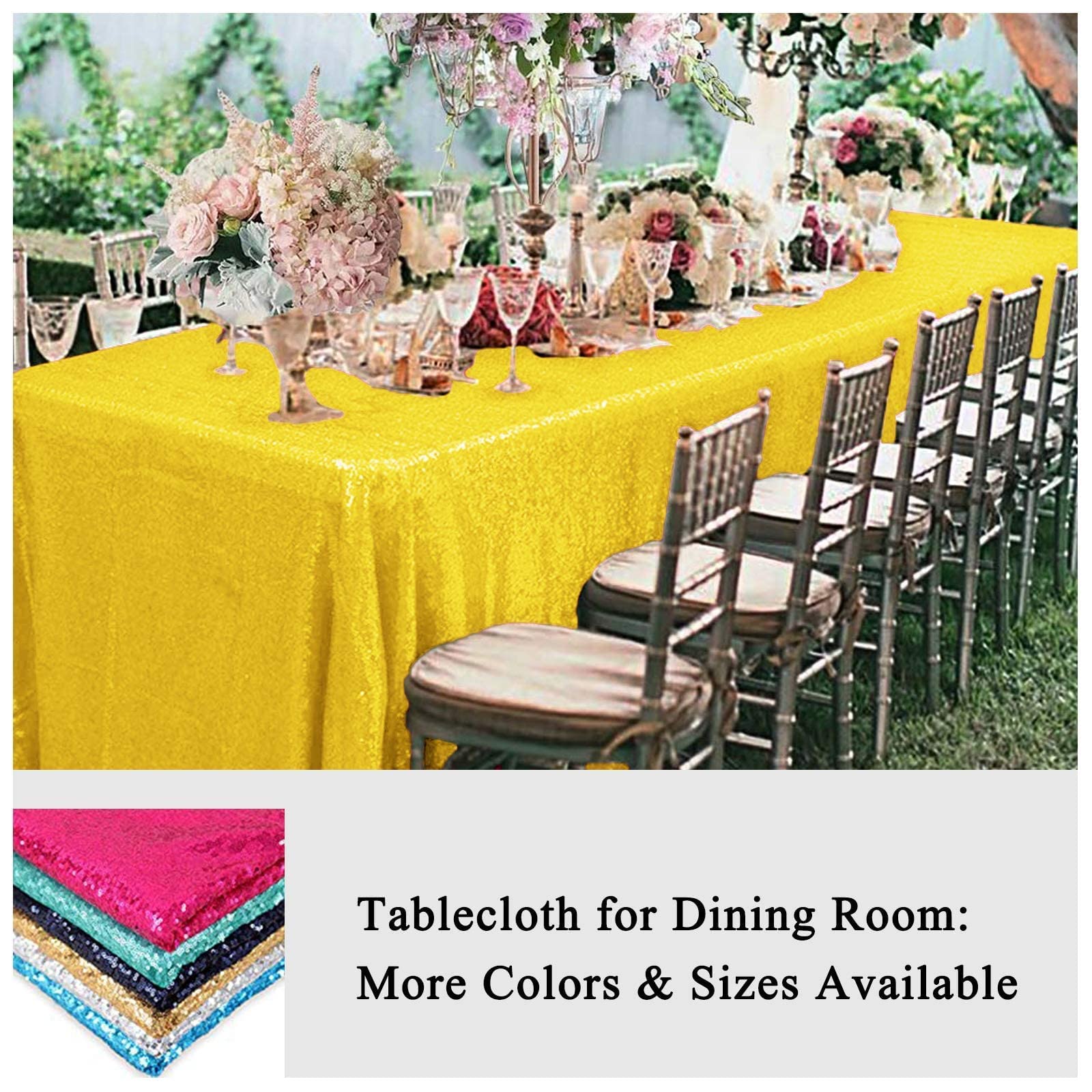 AMZLOKAE Yellow Rectangle Sequin Tablecloth 90x132 - Sparkling Wedding & Party Table Cover, Elegant Dining Room Decor for Special Occasions