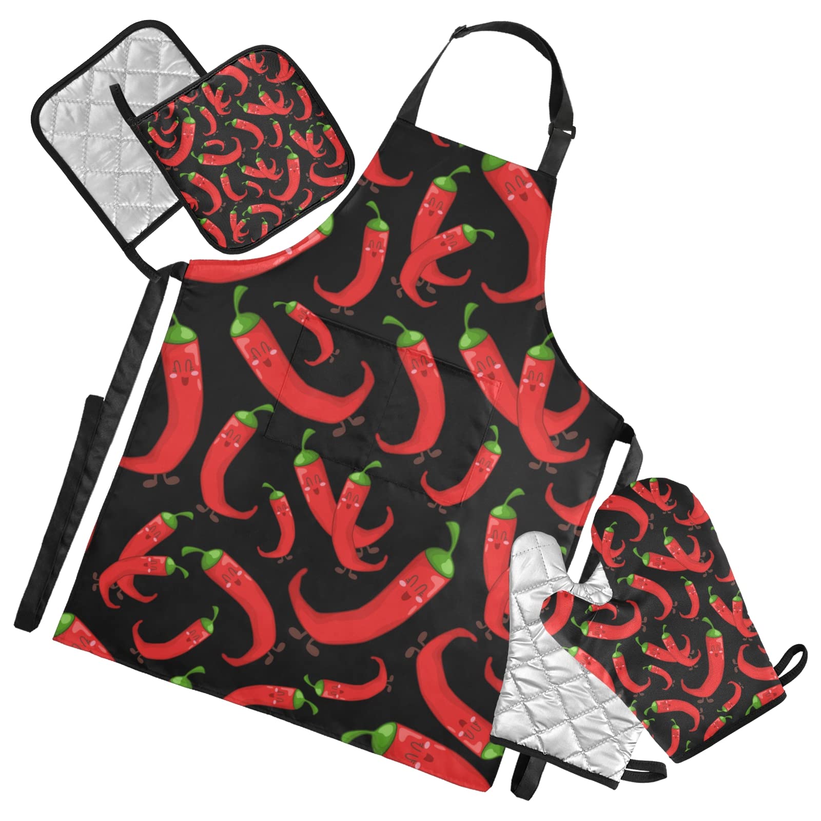 Waterproof Kitchen Apron Set for Women with Pockets - Includes 2 Oven Mitts & 2 Pot Holders - Cooking & Baking Accessories for Home Chefs - Perfect for Grilling, Baking, and Holiday Cooking