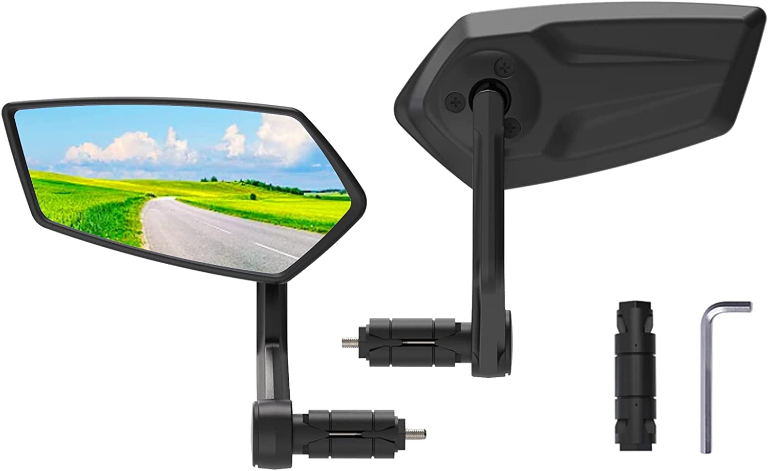 RBRL Bike Mirror Bar End - Wide Angle Rotatable Bicycle Mirror with Automotive Grade Glass - Scratch Resistant Universal Rearview Mirrors for Mountain Bikes & E-Bikes (Pair) - Perfect for Safe Cycling on Roads and Trails