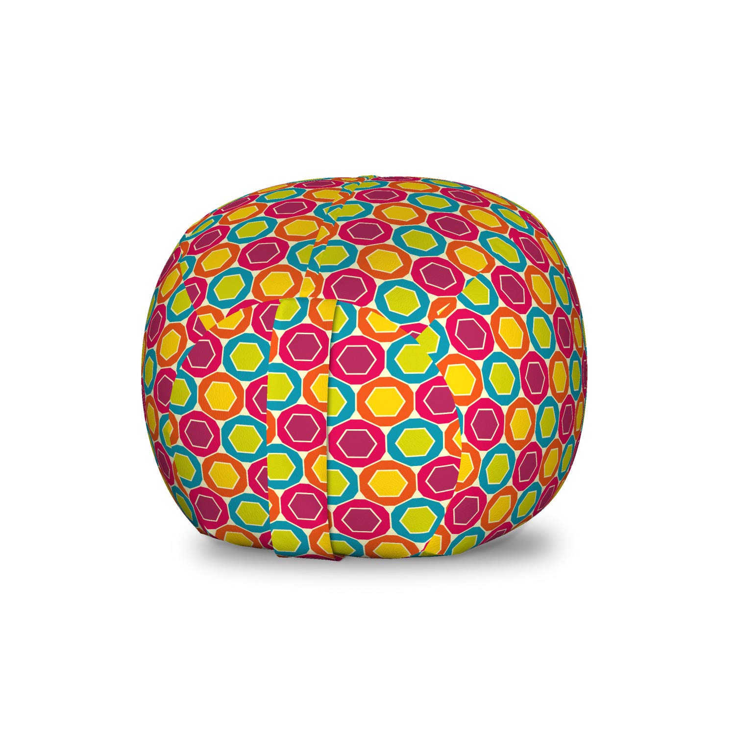 Ambesonne Abstract Storage Toy Bag Chair - Colorful Geometric Hexagon Pattern, Washable Stuffed Animal Organizer, Small Multicolor - Perfect for Kids' Room, Playroom & Nursery Organization