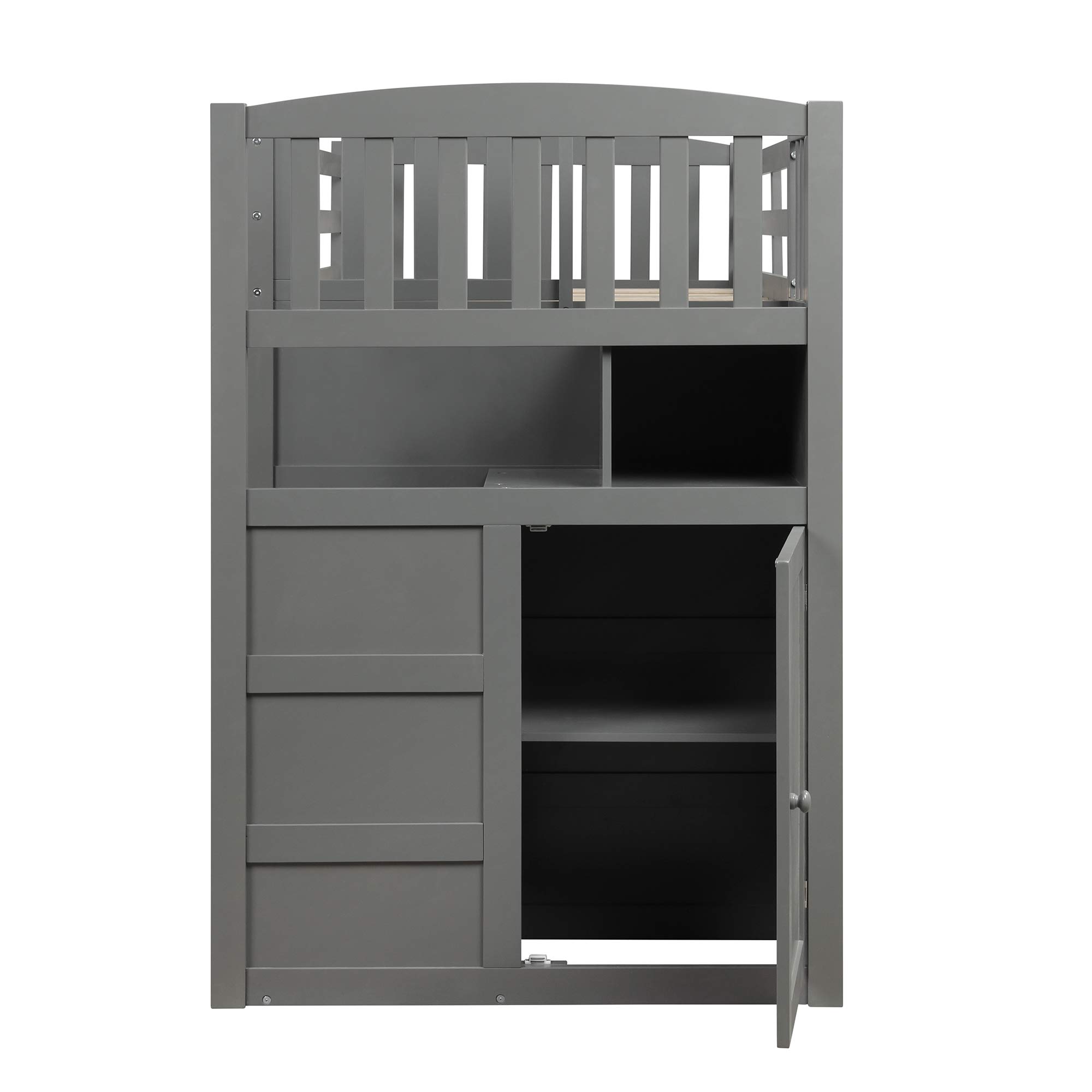 Twin Over Full Bunk Bed with Storage Shelves & Drawers - Convertible Bottom Bed, No Box Spring Needed, Space-Saving Kids Bedroom Furniture (Gray) - Perfect for Small Rooms, Shared Kids' Bedrooms & Guest Rooms