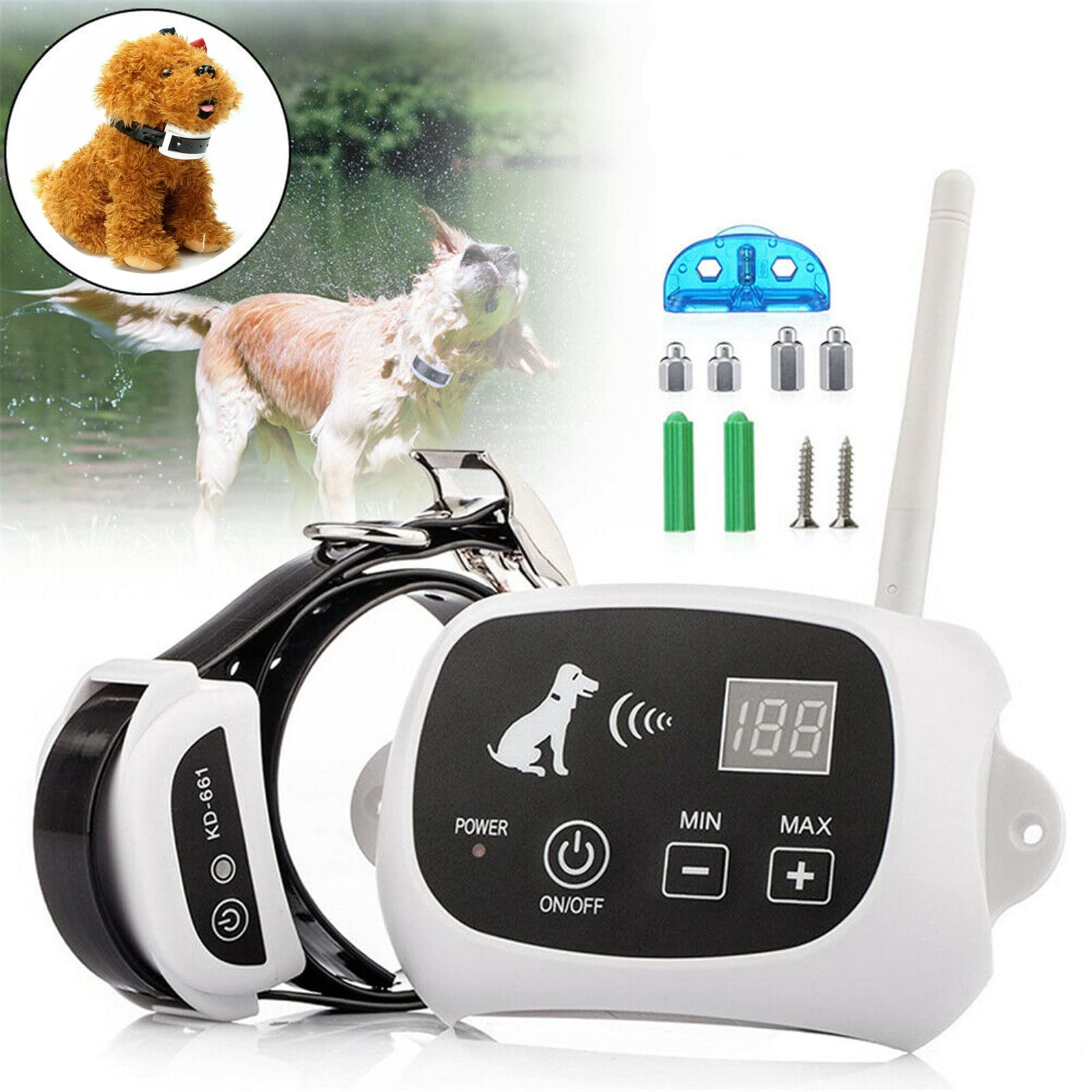 Wireless Dog Fence - Safe & Effective Pet Containment System with Vibration/Shock Modes, Waterproof Rechargeable Training Collar & Remote Control - Harmless for All Dogs - Perfect for Backyard, Park & Outdoor Training